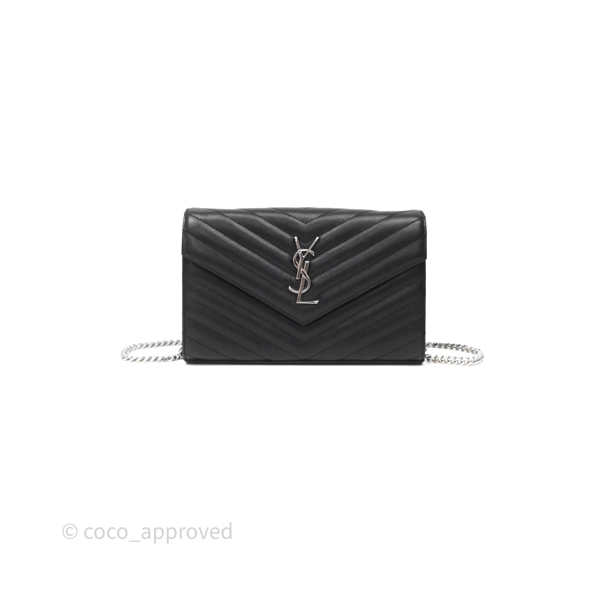 Saint Laurent Wallet on Chain Black Grained Leather Silver Hardware