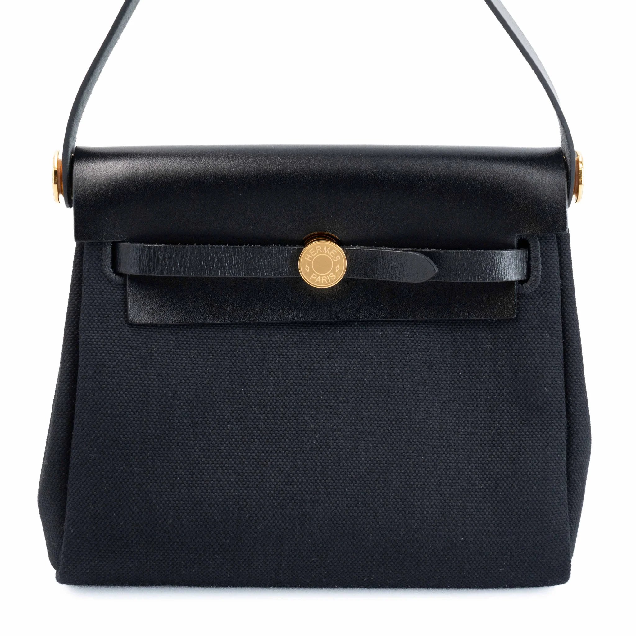 Excellent ( Rank SA ) HERMÈS Herbag Zip Mini 20 Noir (89) Toile Militaire canvas Vache Hunter Gold hardware K (2025)