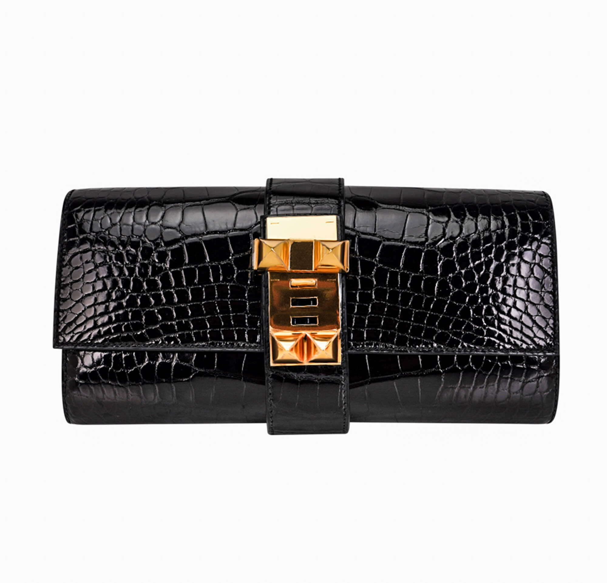 Hermes Hermes Medor 23 Clutch Bag Black Alligator Gold Hardware Limited Edition