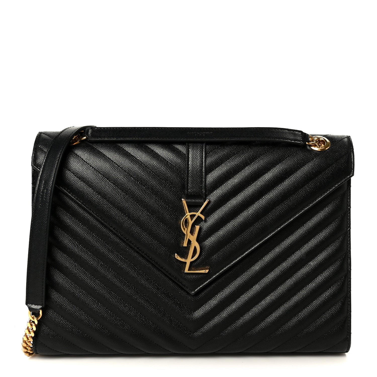 Saint Laurent Grain De Poudre Matelasse Chevron Large Monogram Satchel Black