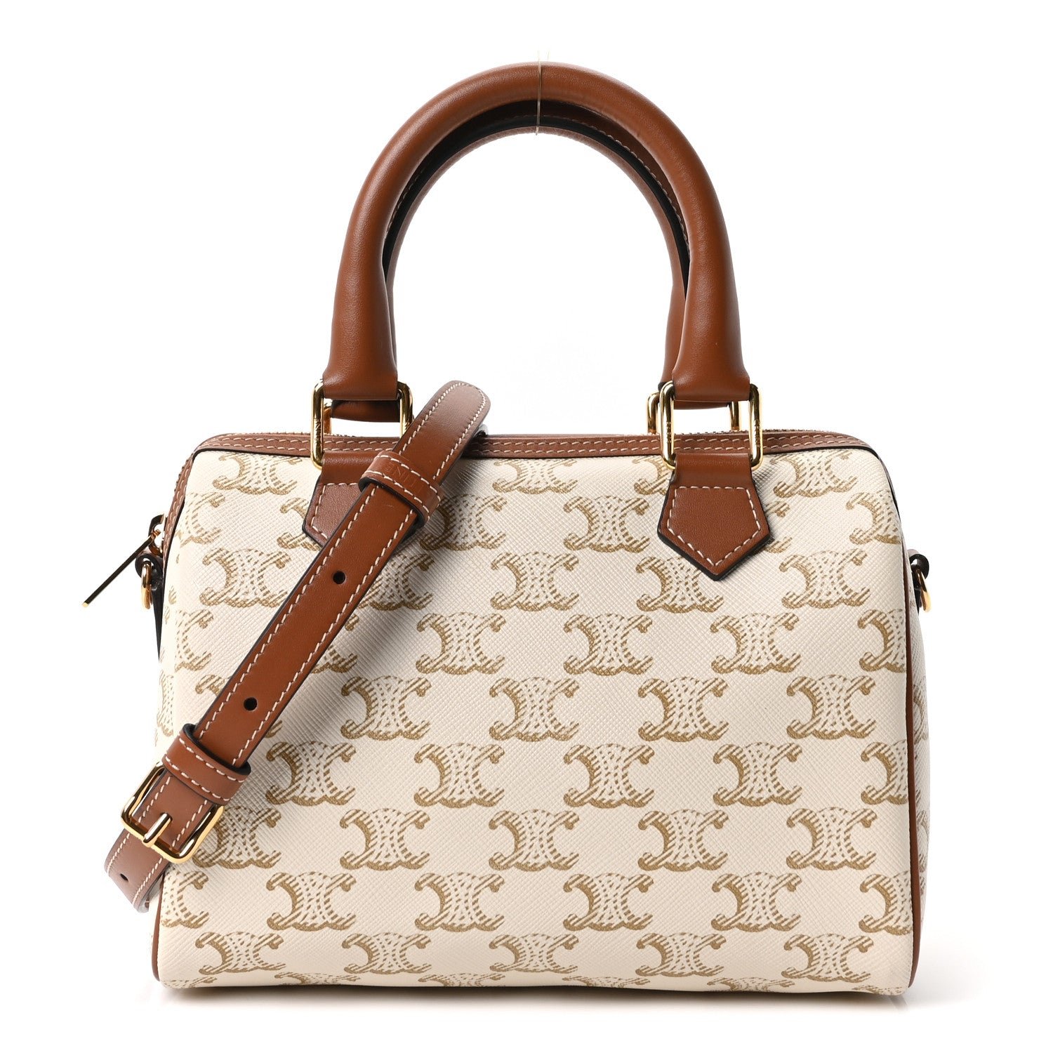 Celine Celine Triomphe Canvas Calfskin Small Boston Bag White