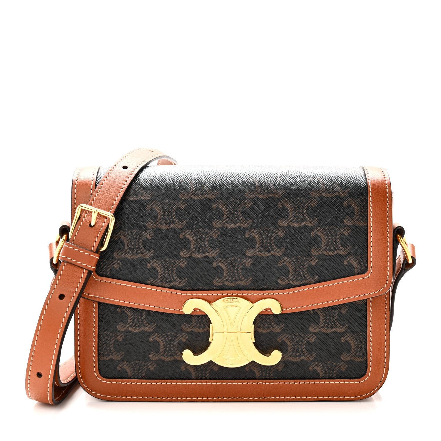 Celine Calfskin Triomphe Canvas Teen Triomphe Bag Tan