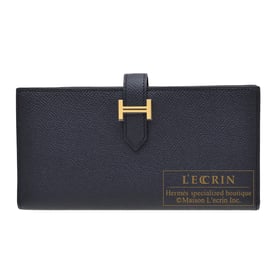 Hermes Hermes Bearn Soufflet Blue indigo Epsom leather Gold hardware