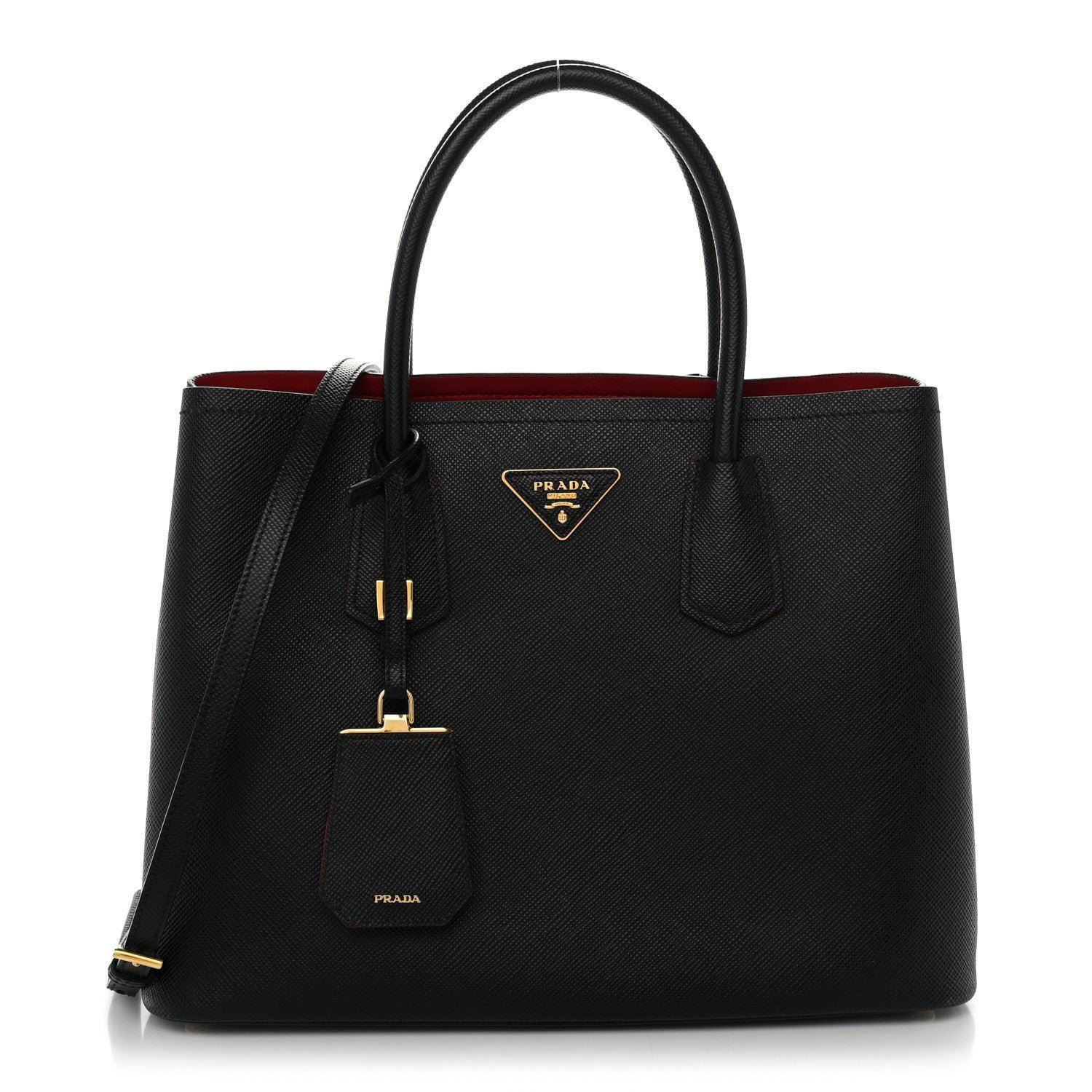 Prada Saffiano Cuir Medium Double Bag Black Fuoco