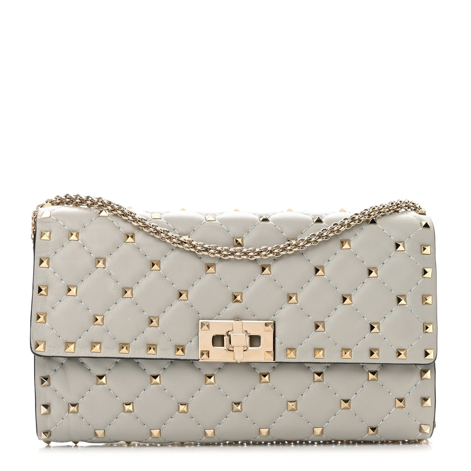 Valentino Garavani Nappa Rockstud Spike Wallet On Chain Opal Grey