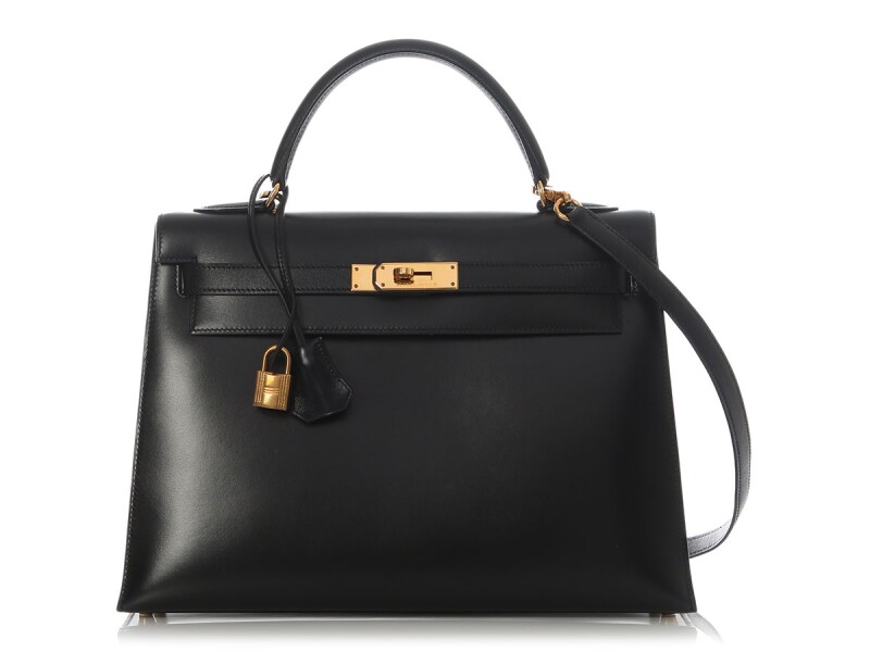 Hermes Vintage Black Box Calf Kelly 32 Gold Hardware, 1995