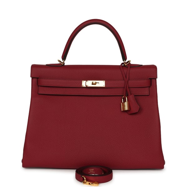 Pre-owned Hermes Kelly Retourne 35 Rouge Grenat Togo Gold Hardware