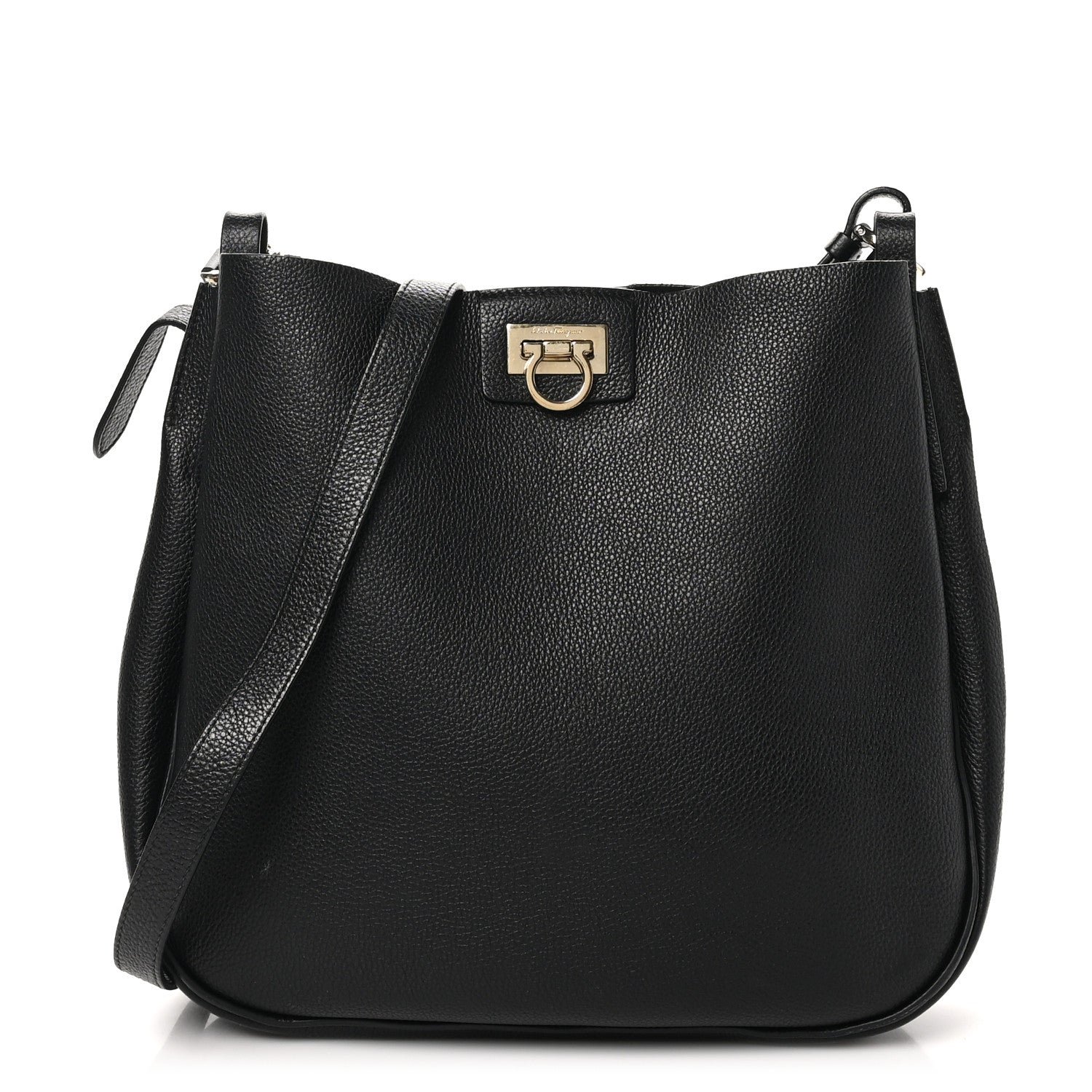 Salvatore Ferragamo Calfskin Reverse Hobo Black