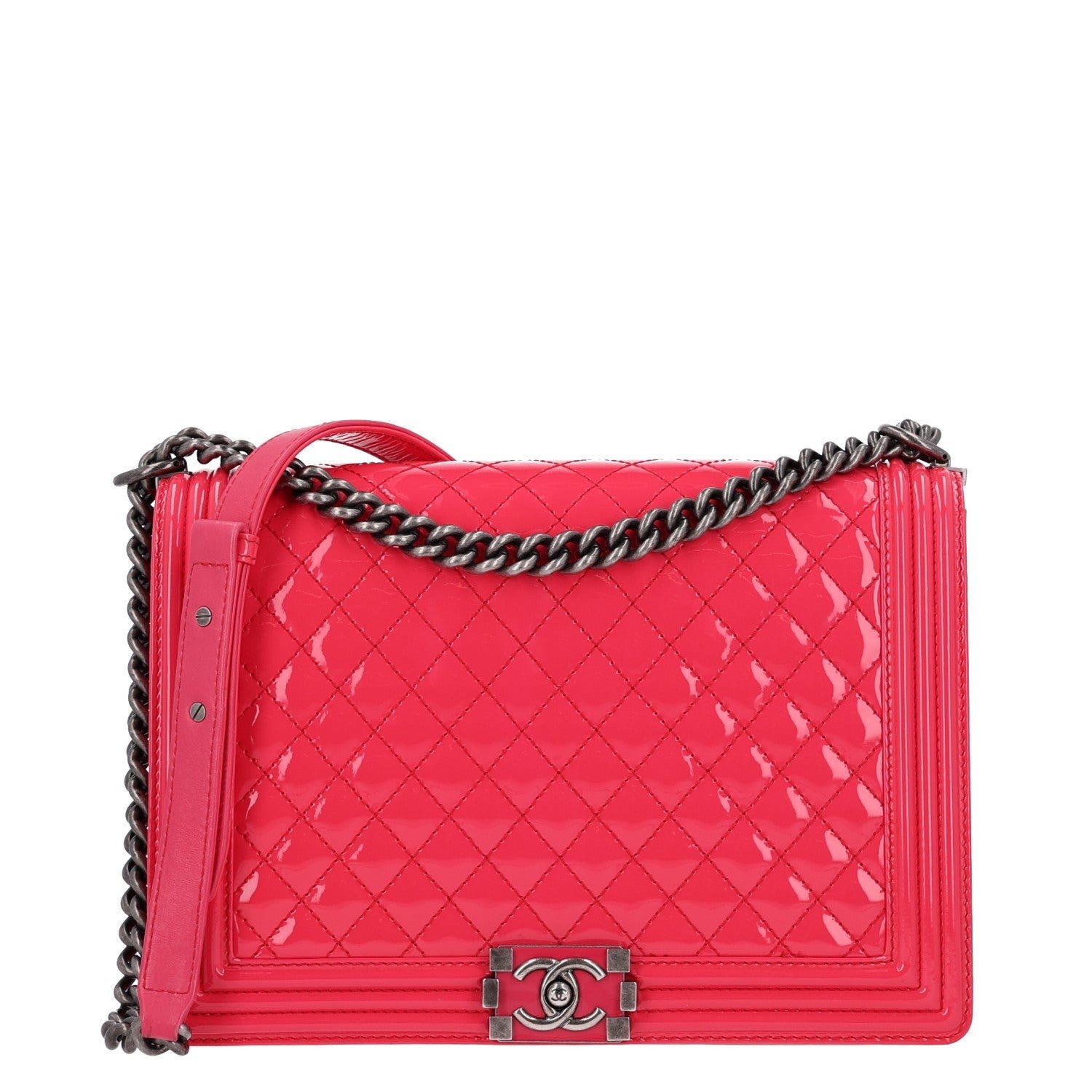 Chanel Patent Quilted Large Boy Flap Pink