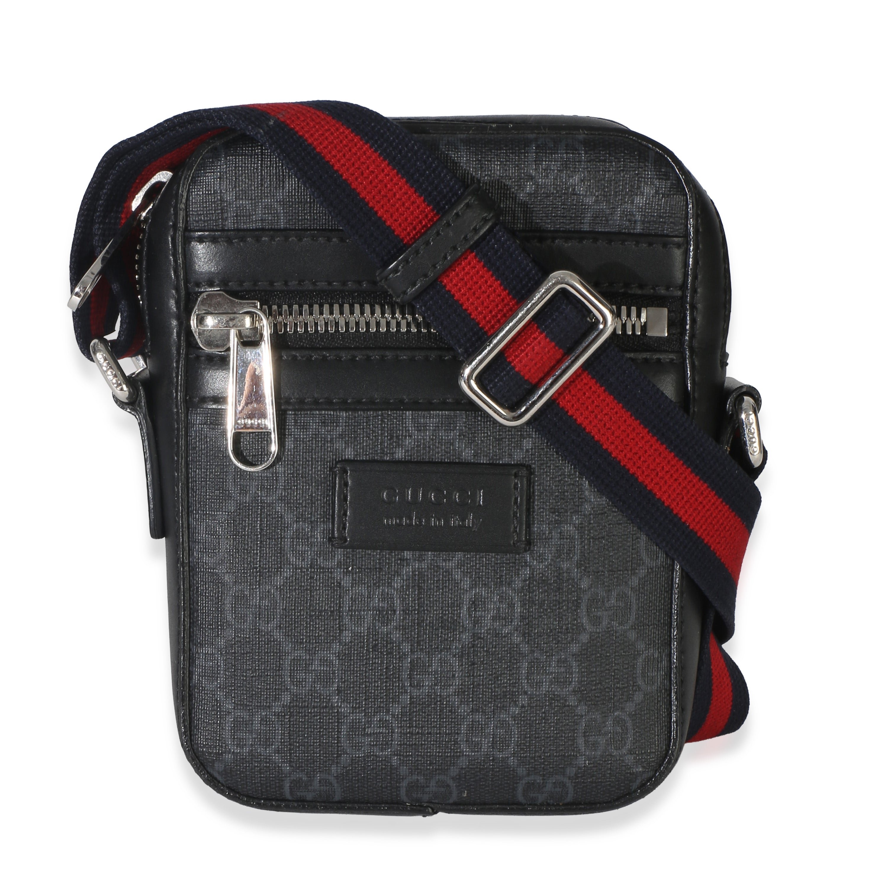 Black GG Supreme Monogram Web Appia Calfskin Web Small Camera Messenger Ba
