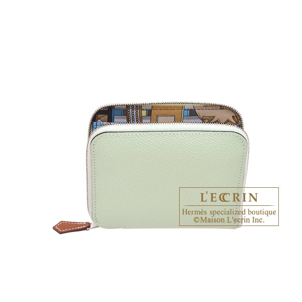 Hermes Hermes Azap Silk In Compact Vert fizz/ Gris meyer Epsom leather/ Silk Silver hardware
