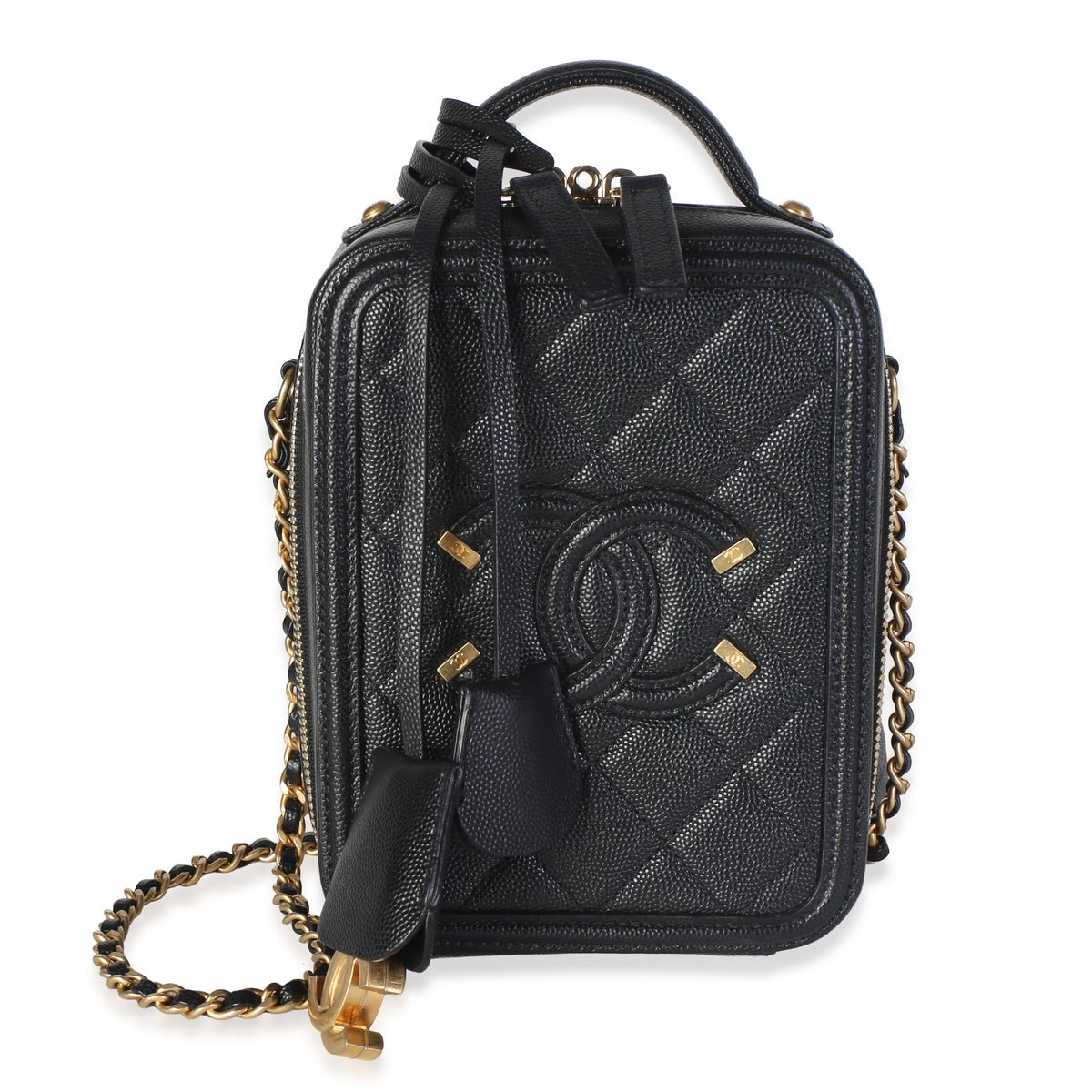Black Quilted Caviar North South Filigree Vanity Case