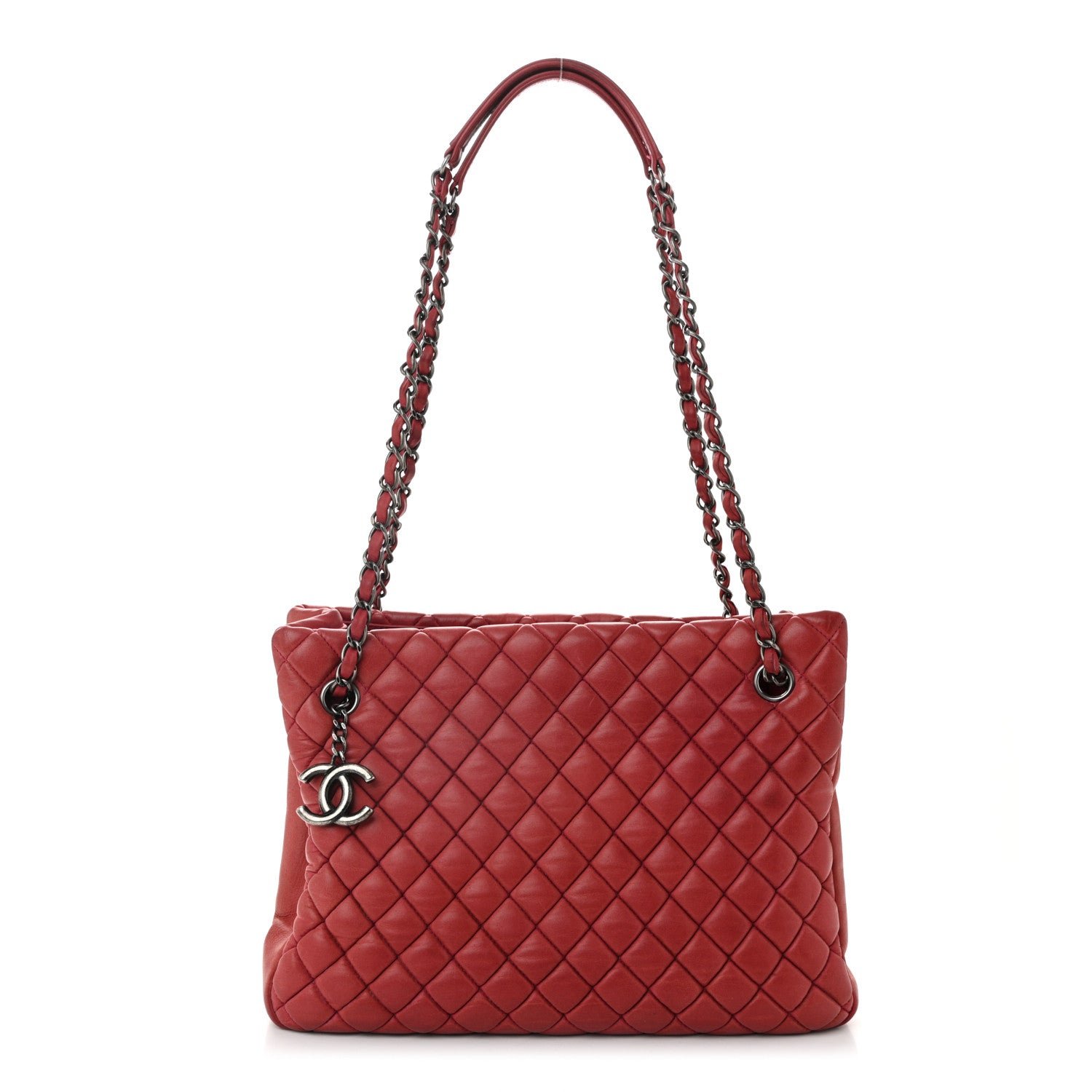 Chanel Iridescent Calfskin Small New Bubble Quilt Tote Red