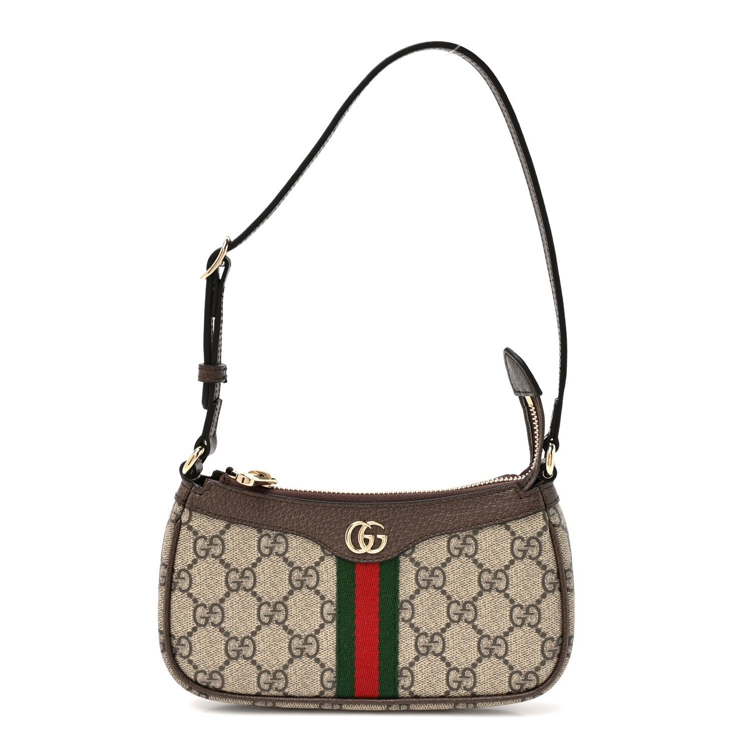 Gucci GG Supreme Monogram Textured Dollar Calfskin Web Mini Ophidia Shoulder Bag Beige Ebony New Acero