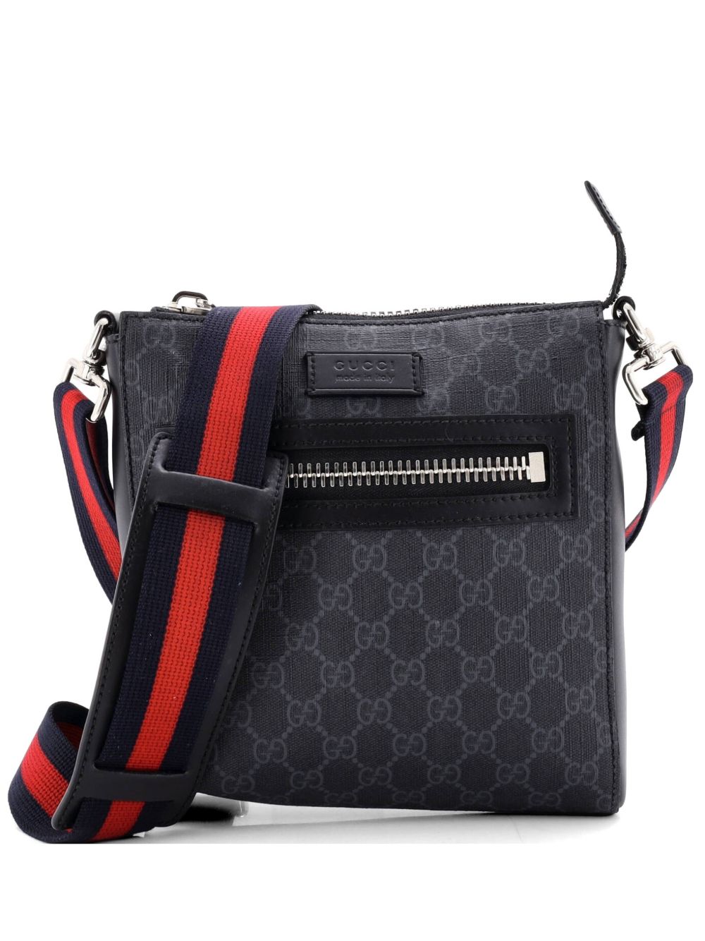 Web Strap Front Zip Messenger Bag GG Coated Canvas Small crossbody bag