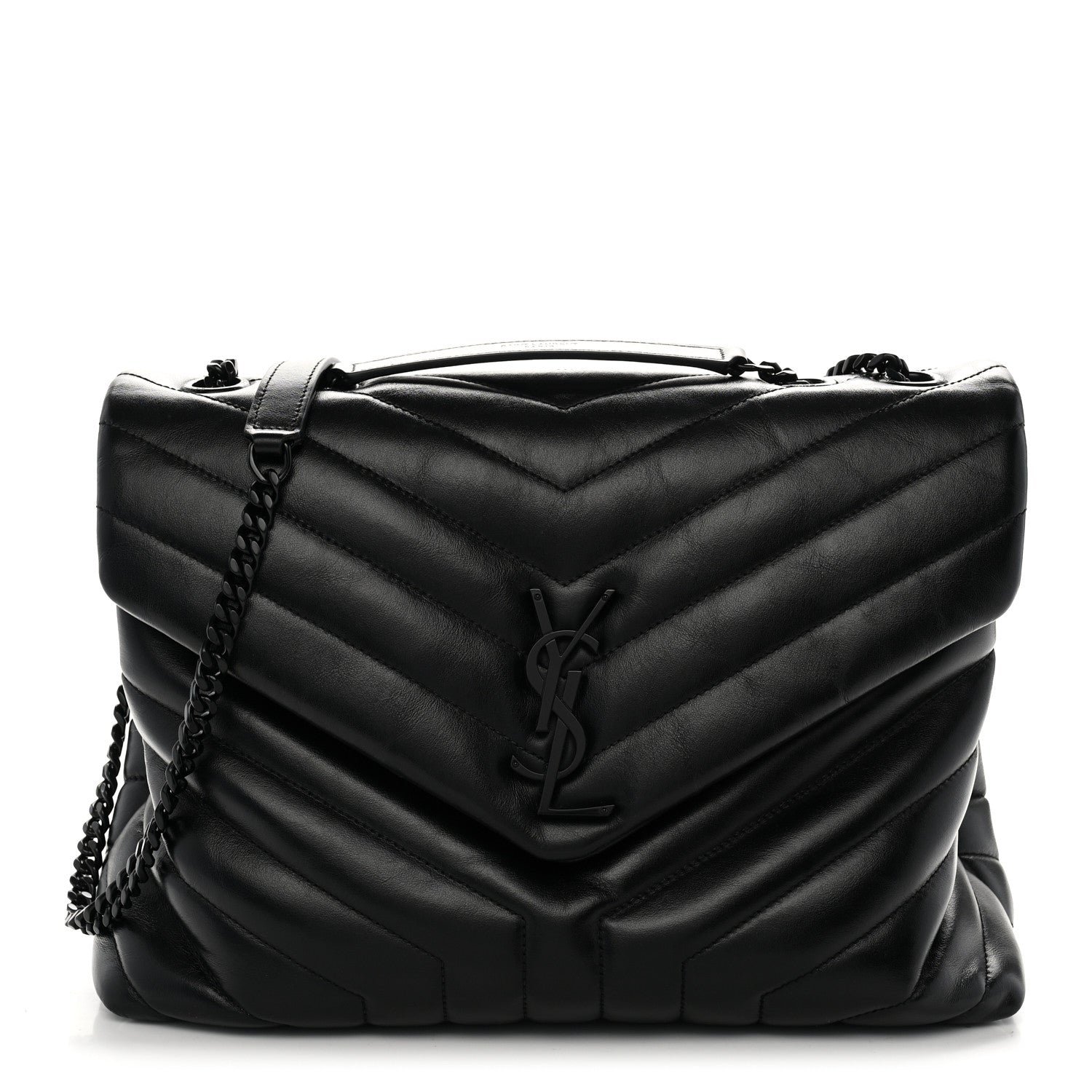Saint Laurent Calfskin Y Quilted Monogram Monochrome Medium Loulou Chain Satchel Black