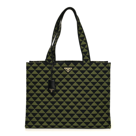 Prada Jacquard Saffiano Triangolo Symbole Embroidered Shopping Tote Black Edera