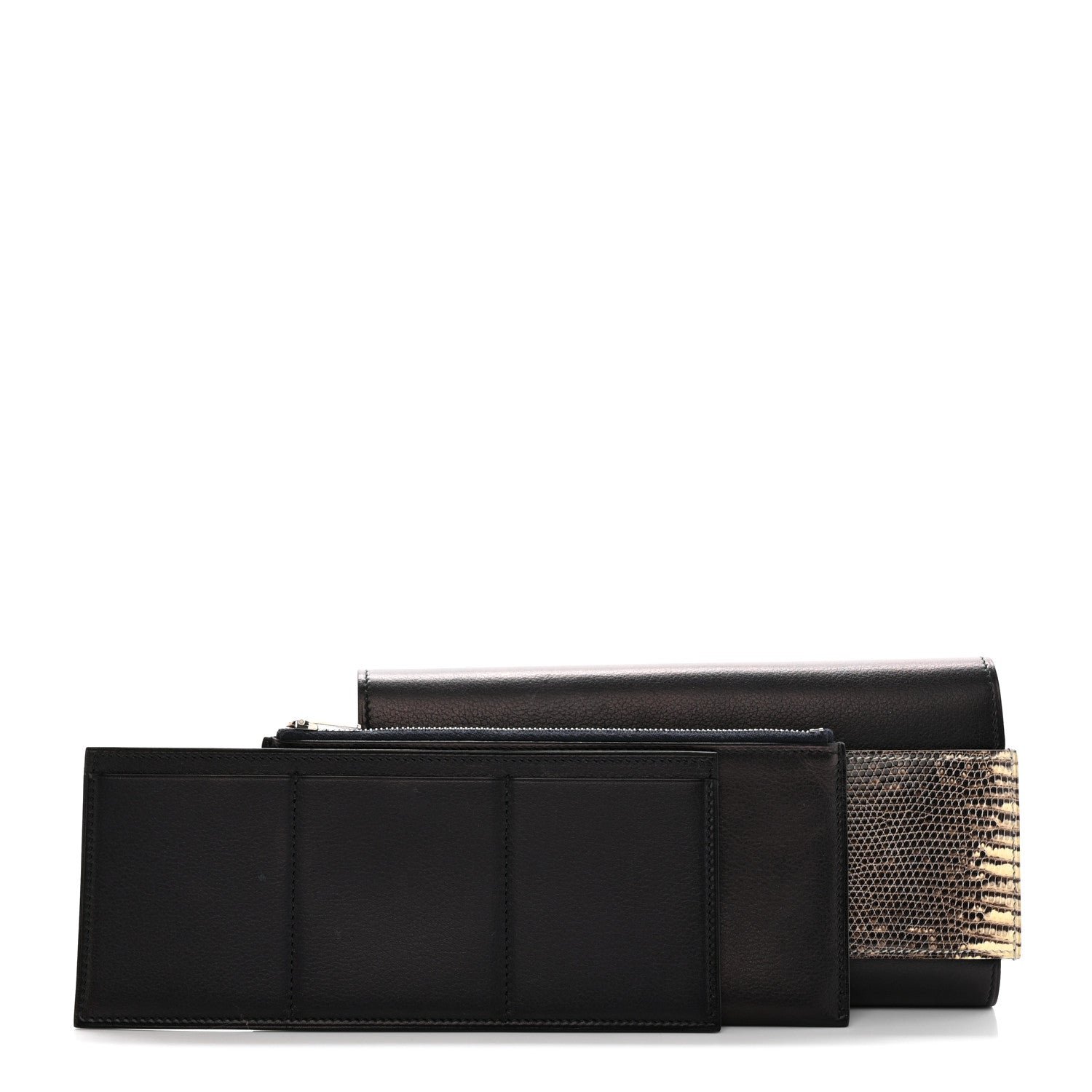 Hermes Evergrain Lizard Passant Long Wallet Black Ombre