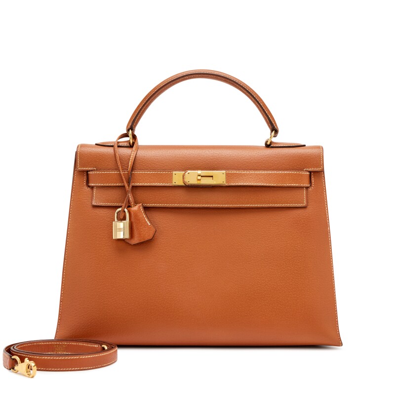 Vintage Gold Peau Porc Sellier  Kelly 32 Gold Hardware, 1993