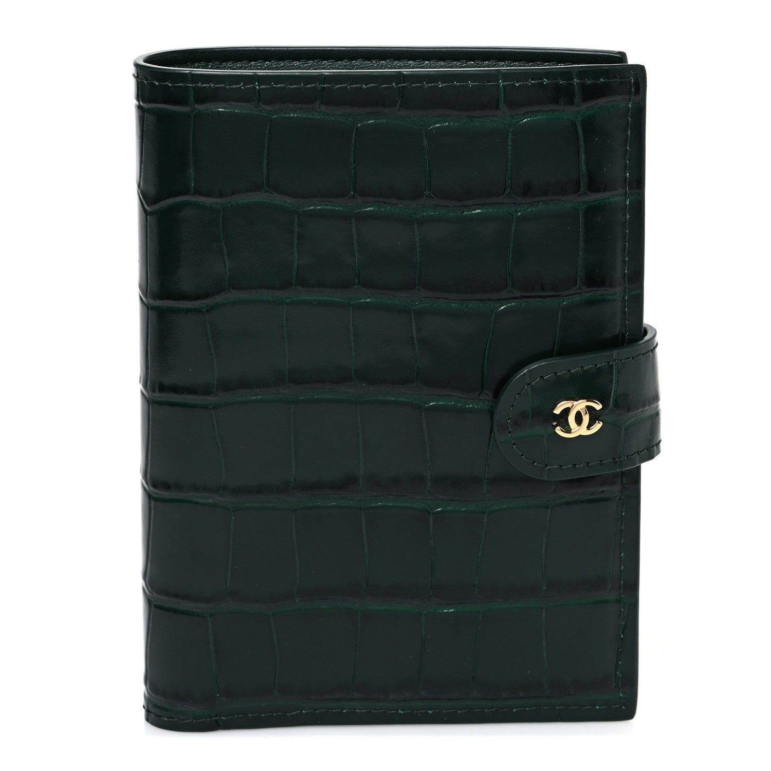 Chanel Calfskin Crocodile Embossed Crococo Passport Holder Emerald