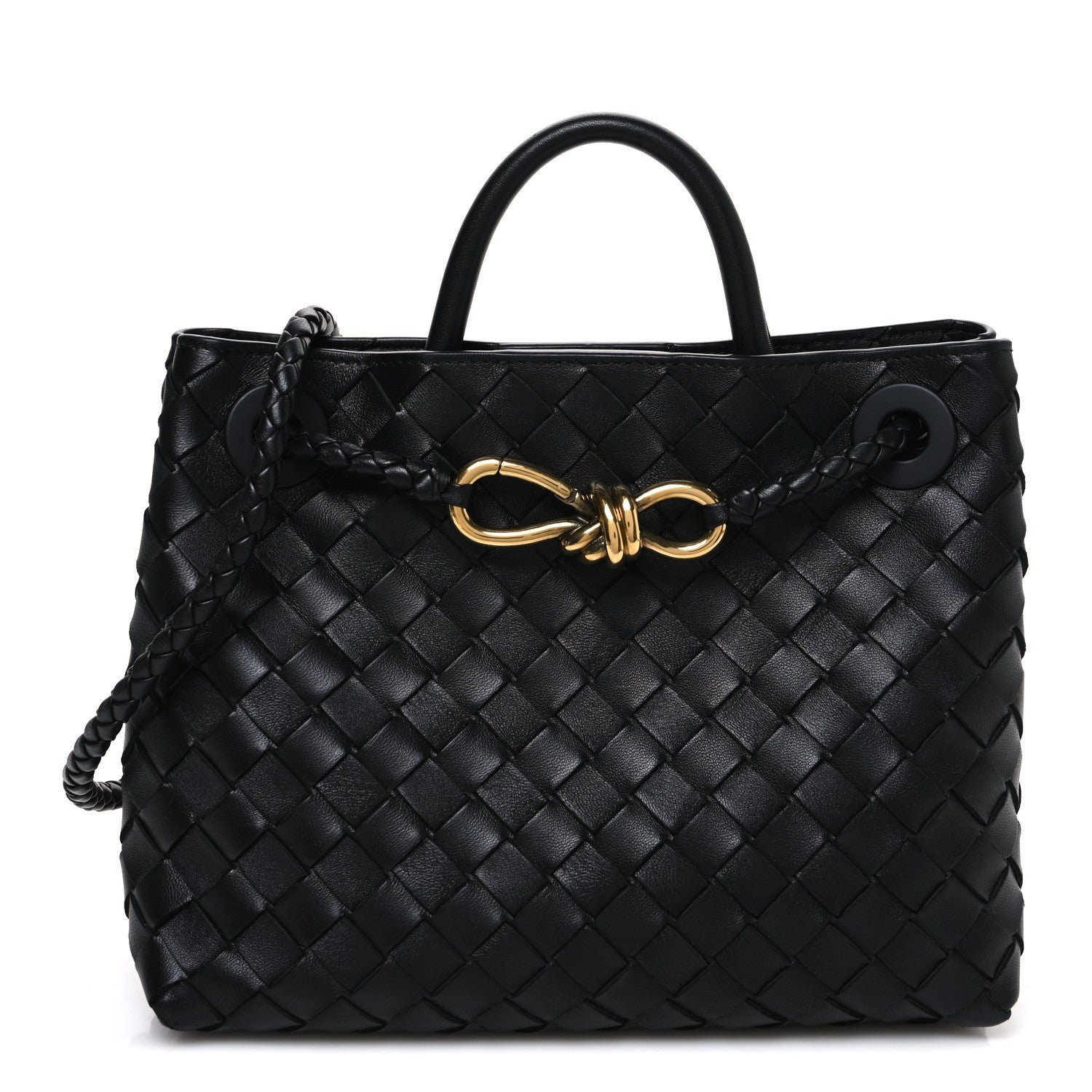Bottega Veneta Nappa Intrecciato Small Andiamo Shoulder Bag Black