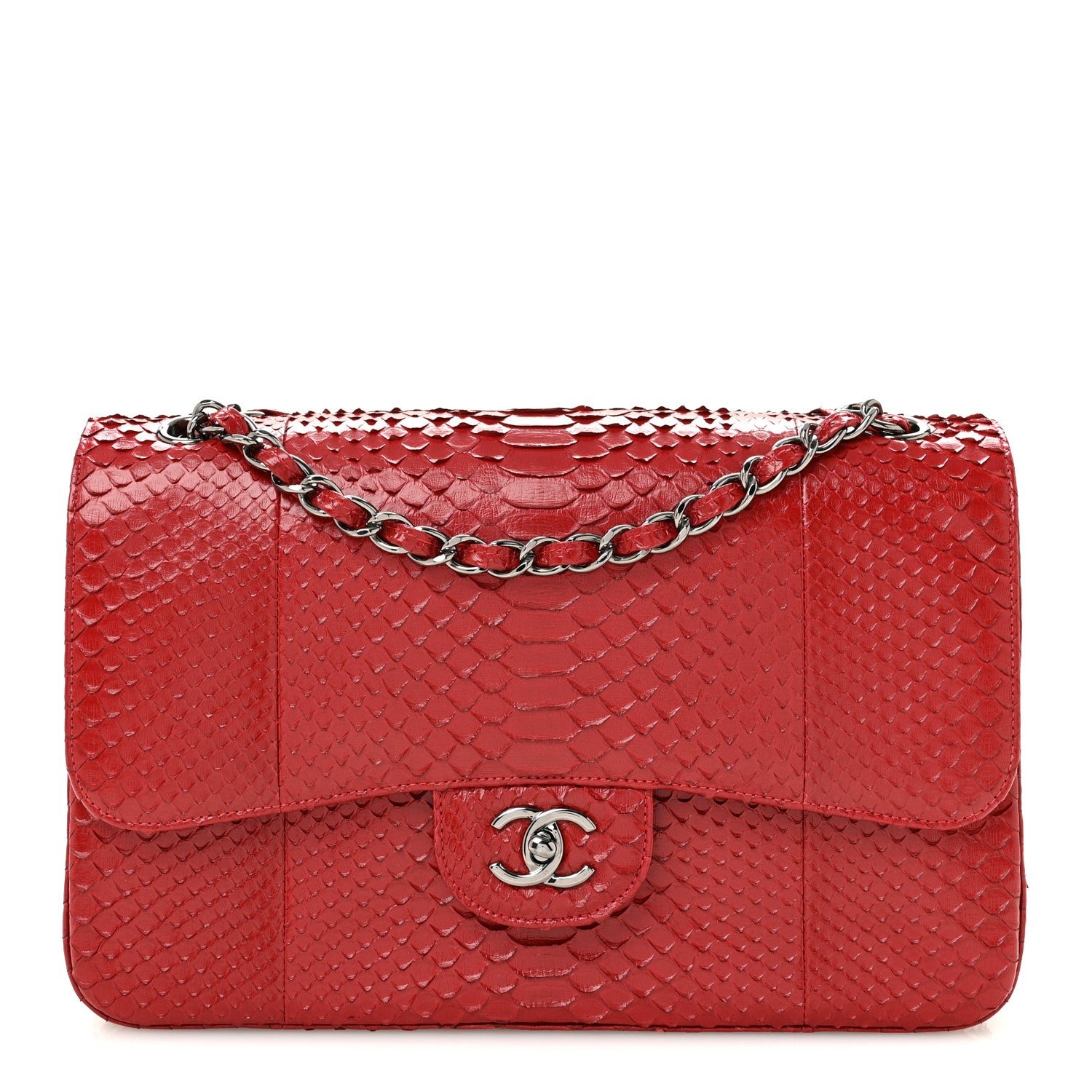 Chanel Snakeskin Jumbo Double Flap Red