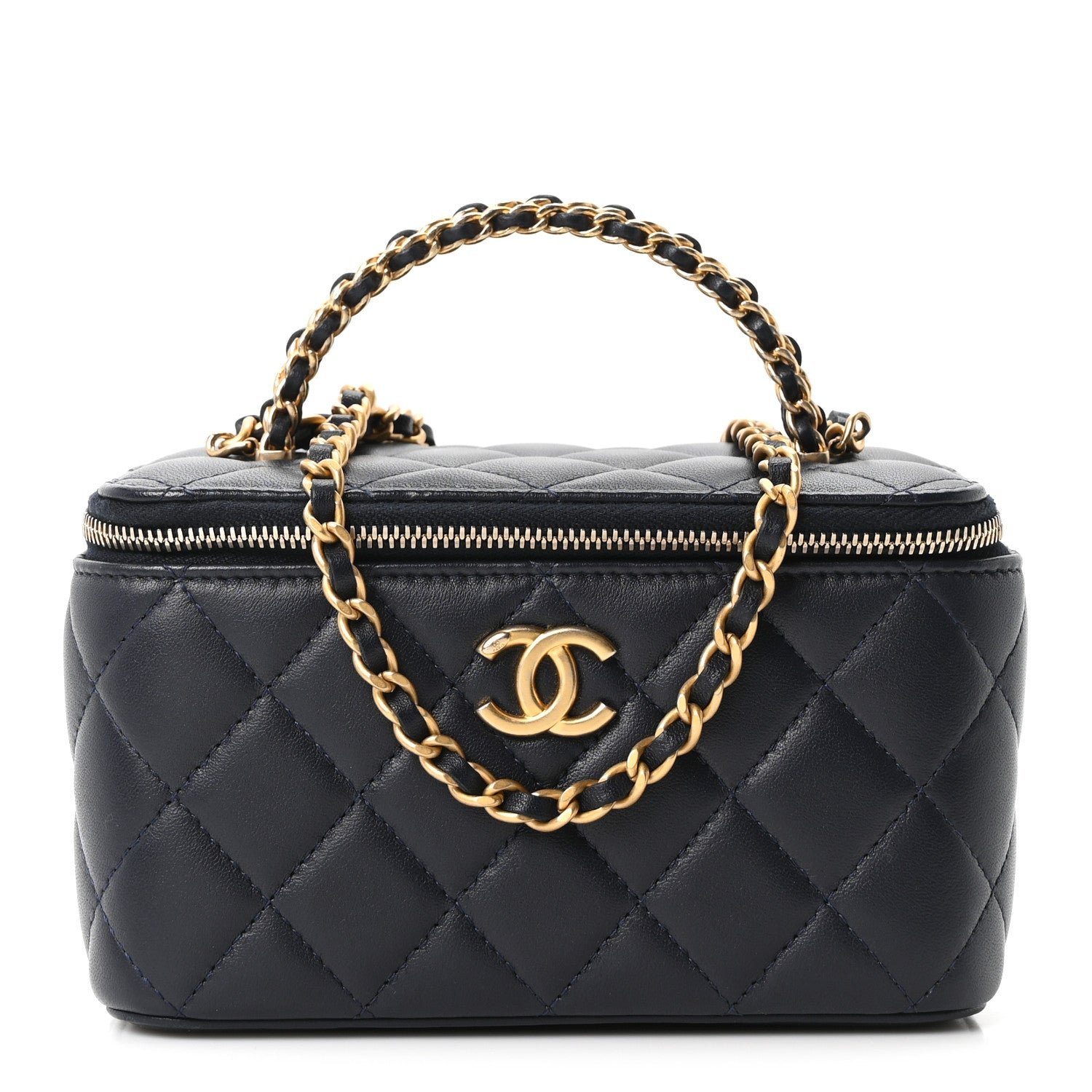 Chanel Lambskin Quilted Pick Me Up Vanity Case Navy