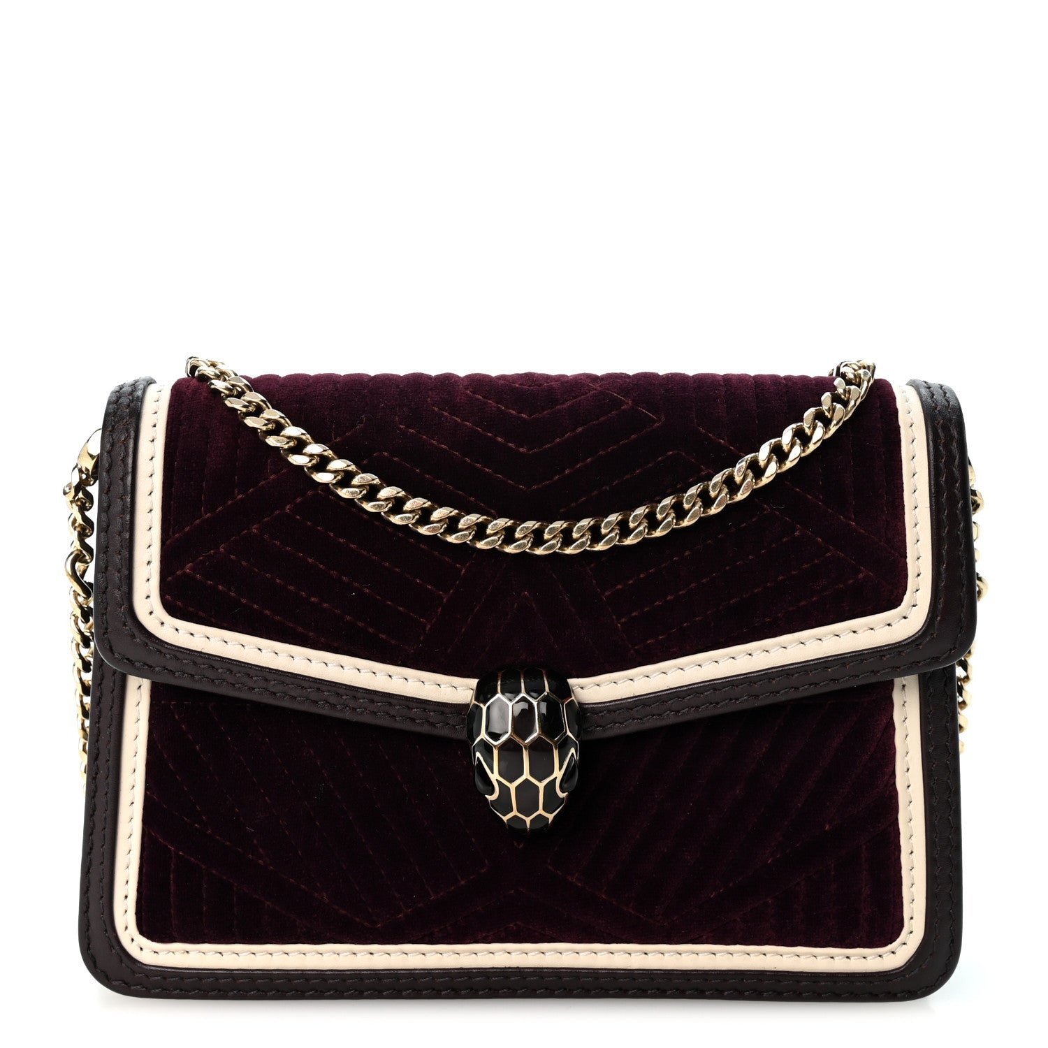 Bulgari Velvet Quilted Serpenti Forever Shoulder Bag Plum