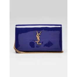 Yves Saint Laurent Blue Patent Leather Envelope Wallet on Chain Bag