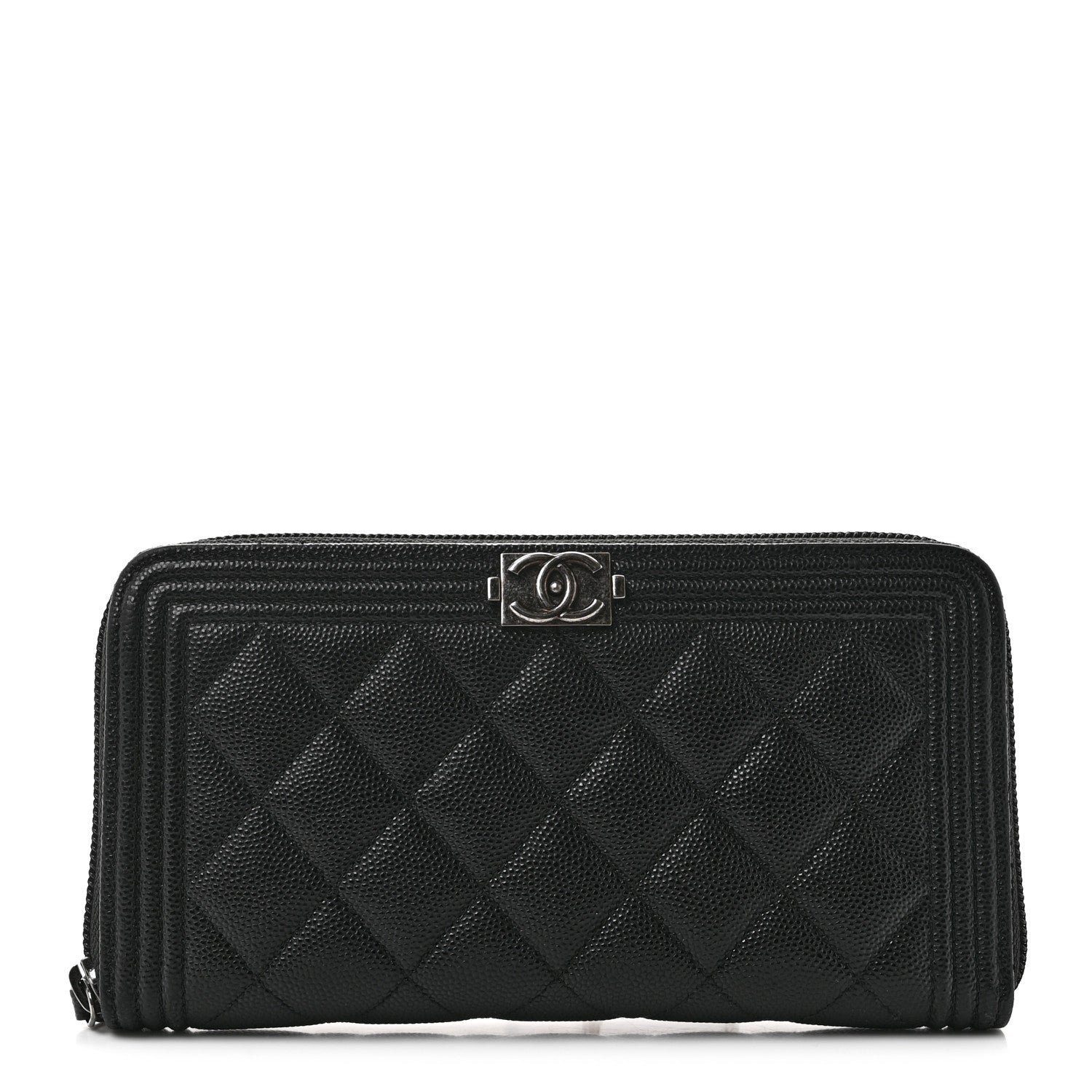Chanel Caviar Quilted Boy Long Zip Around Wallet Black