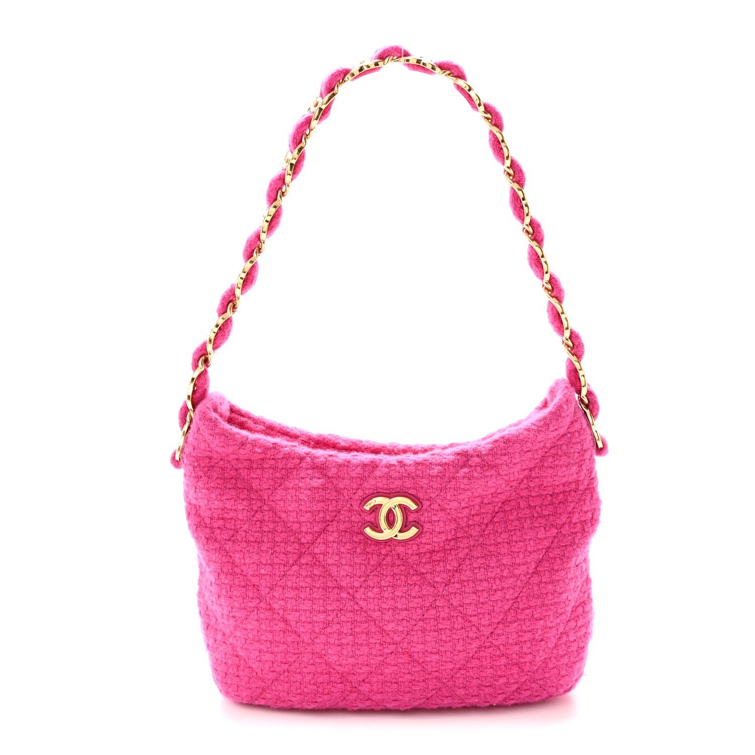 Chanel Cashmere Tweed Quilted CC Links Hobo Fuchsia