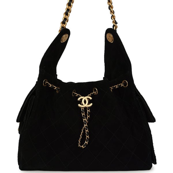 Pre-owned Chanel Small 25 Hobo Bag Black Suede Antique Gold Hardware