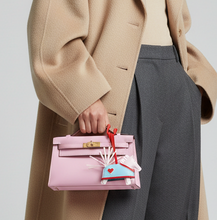 Hermes Hermès Rodeo Coeur PM Charm Rose Darling/Rouge Radieux/Celeste Lambskin