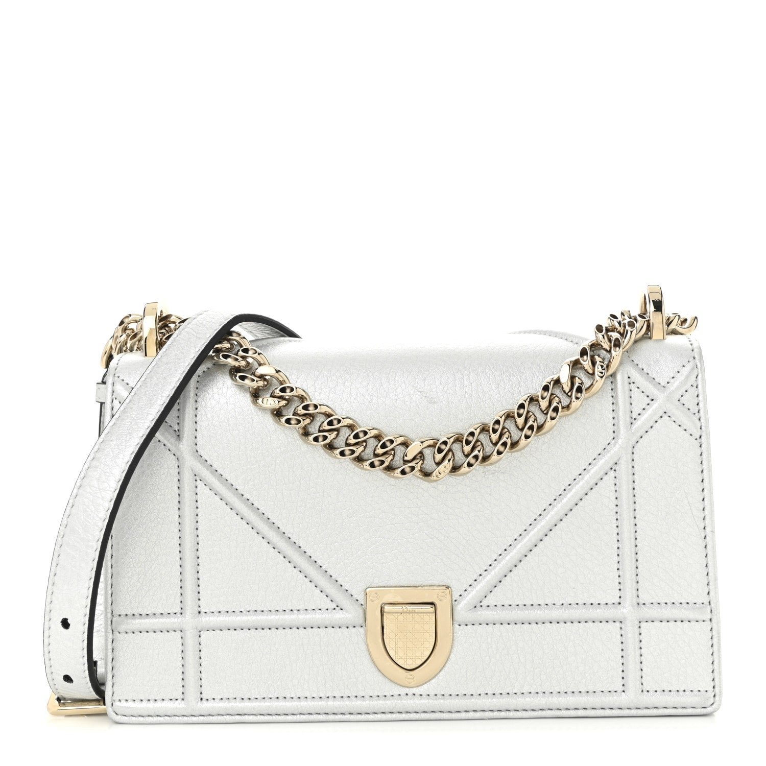 Dior Metallic Calfskin Small Diorama Flap Bag Silver