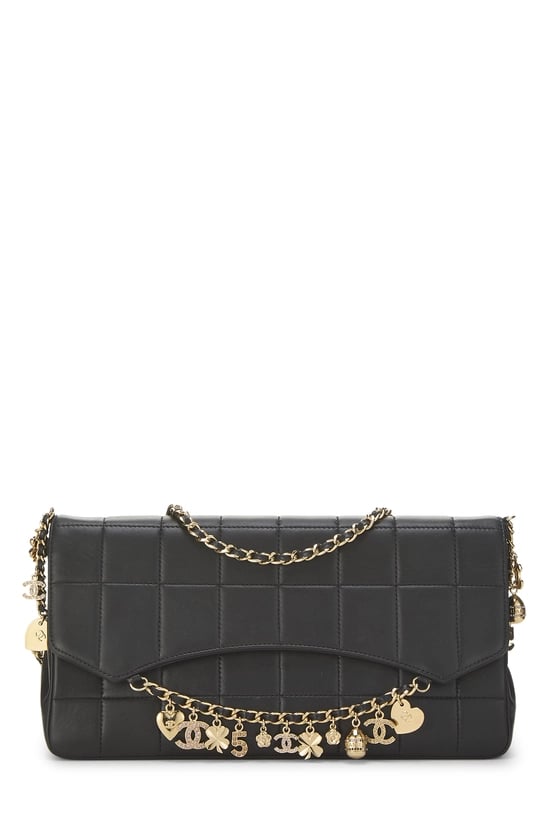 Black Lambskin Chocolate Bar Lucky Charms Flap Bag