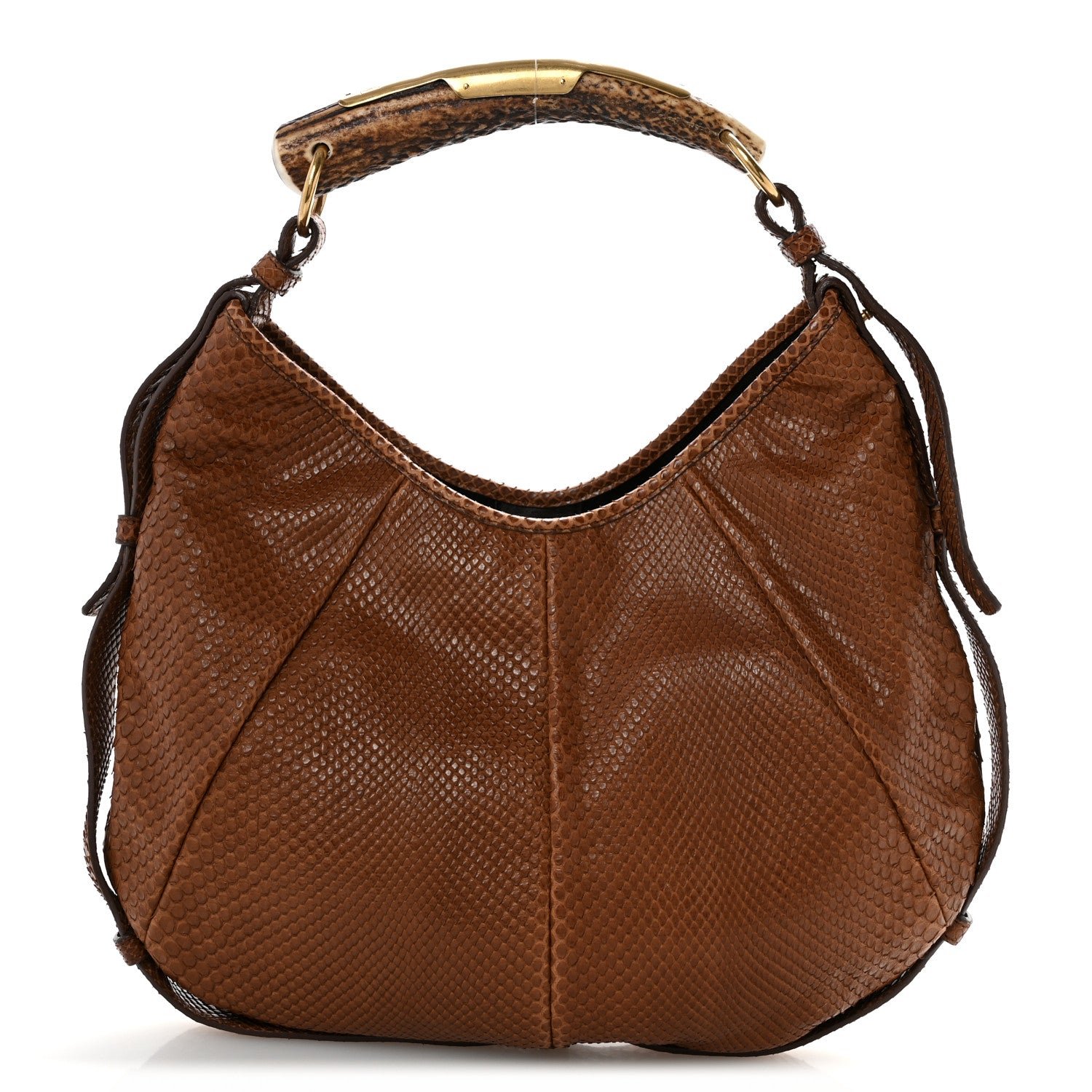 Saint Laurent Snakeskin Buffalo Horn Mombasa Hobo Brown