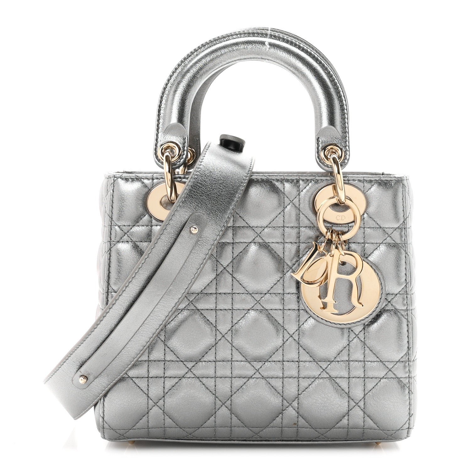 Christian Dior Metallic Lambskin Cannage Small My ABCDior Lady Dior Dark Silver