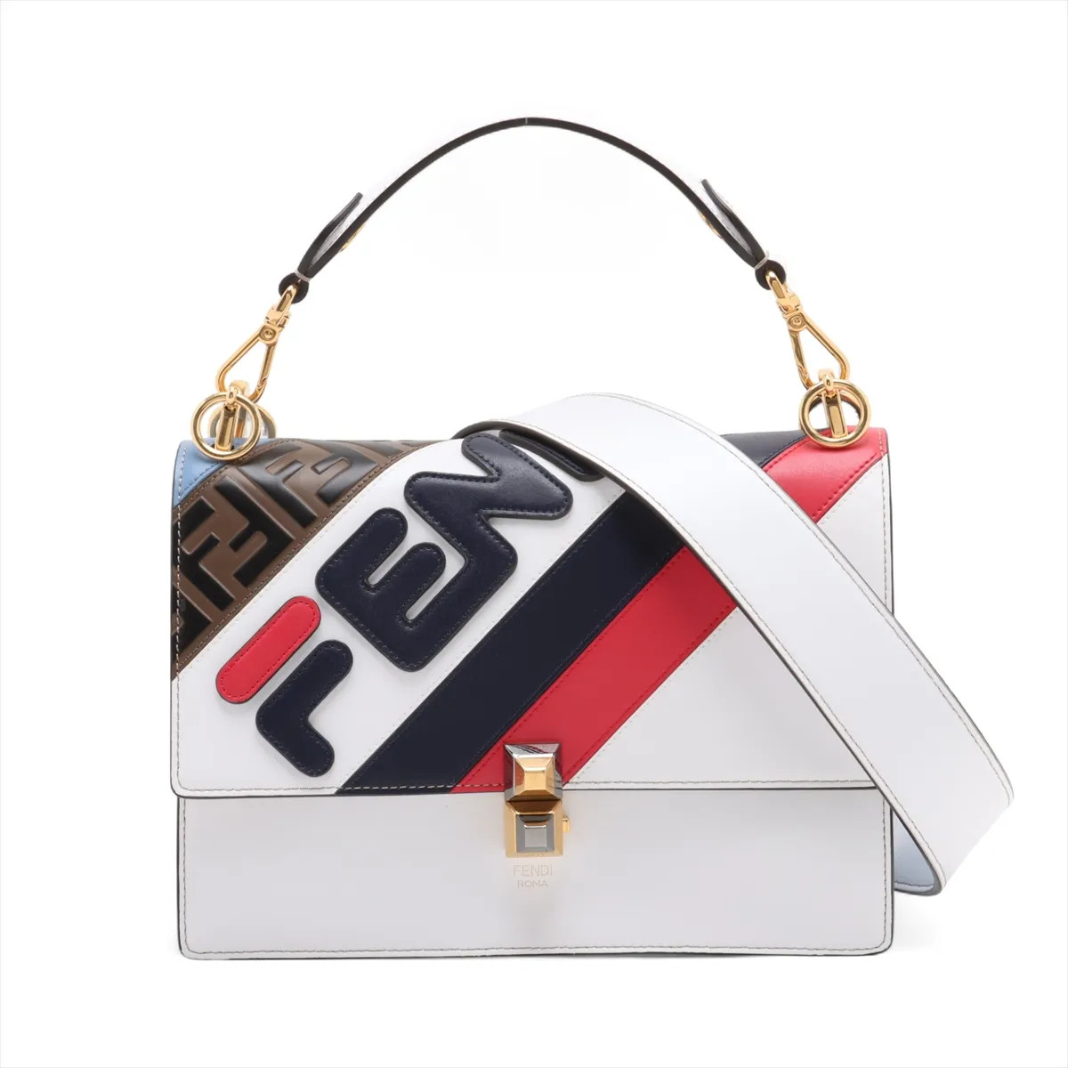 Fendi ZUCCa Leather 2 Way Shoulder Bag Multicolor 8BT283
