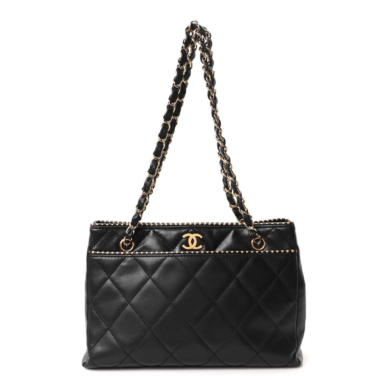 Chanel Calfskin Quilted Perforated Edge Tote  Black
