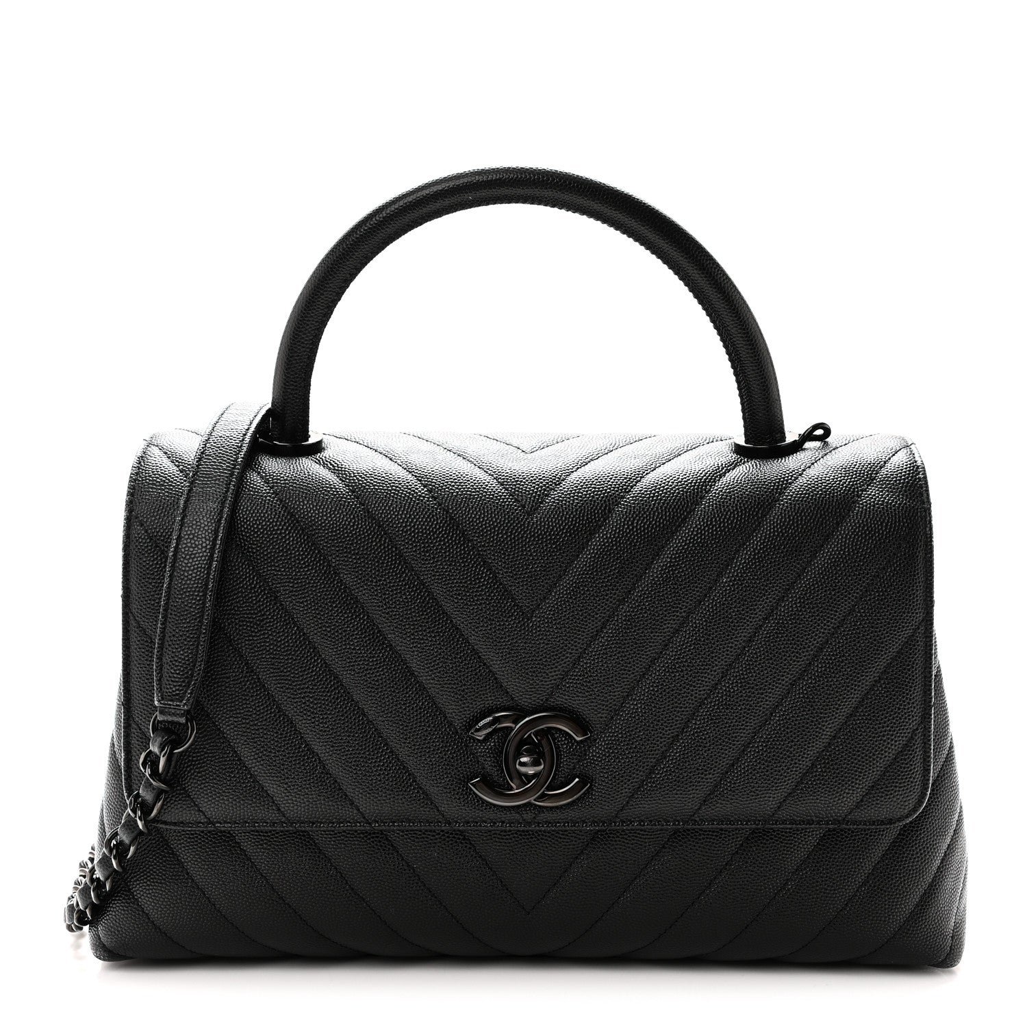 Chanel Caviar Chevron Quilted Small Coco Handle Flap So Black
