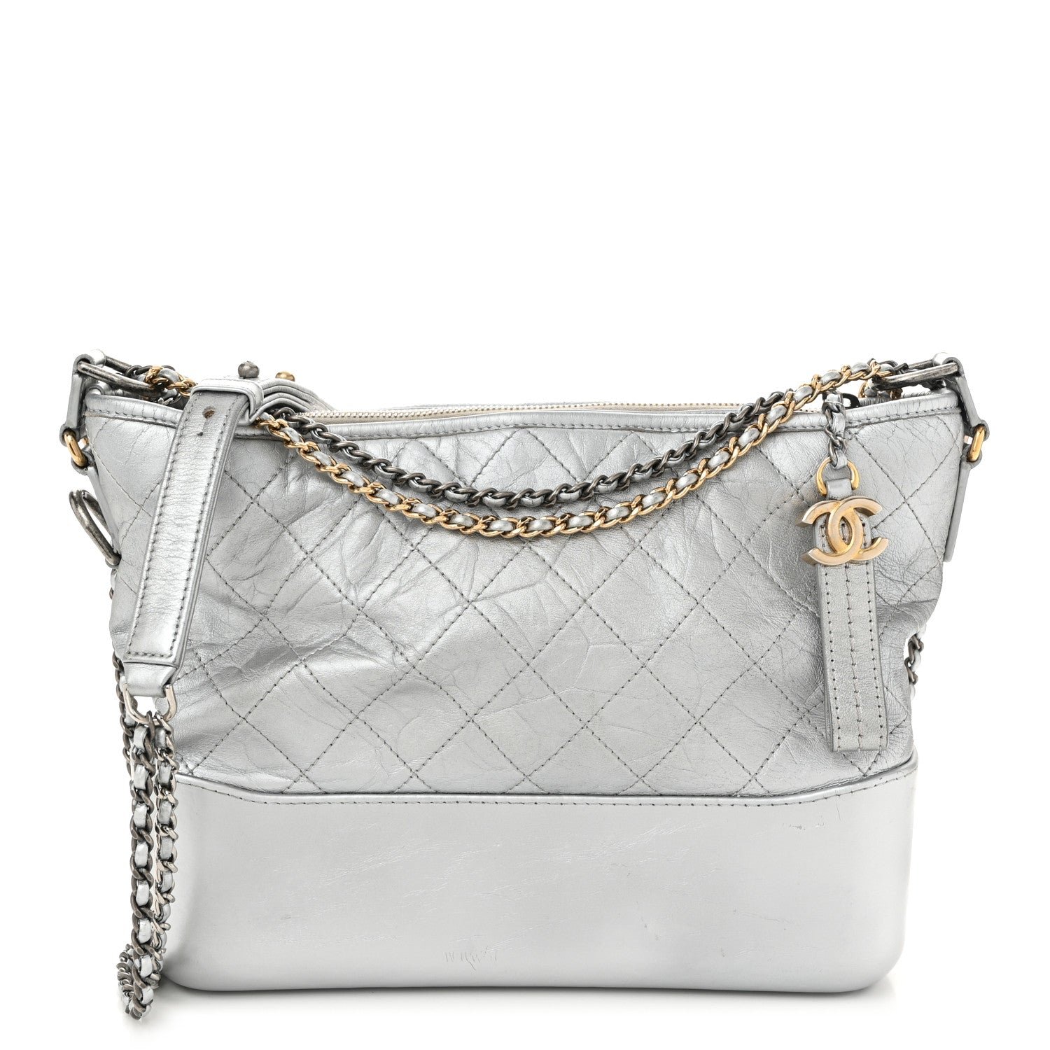Chanel Metallic Aged Calfskin Quilted Medium Gabrielle Silver