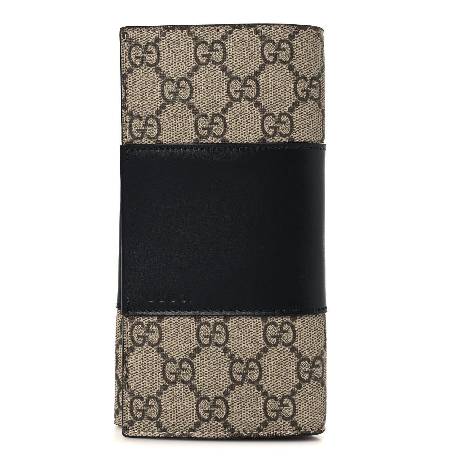 Gucci GG Supreme Monogram Selleria Calfskin Flap Wallet Beige Ebony Black