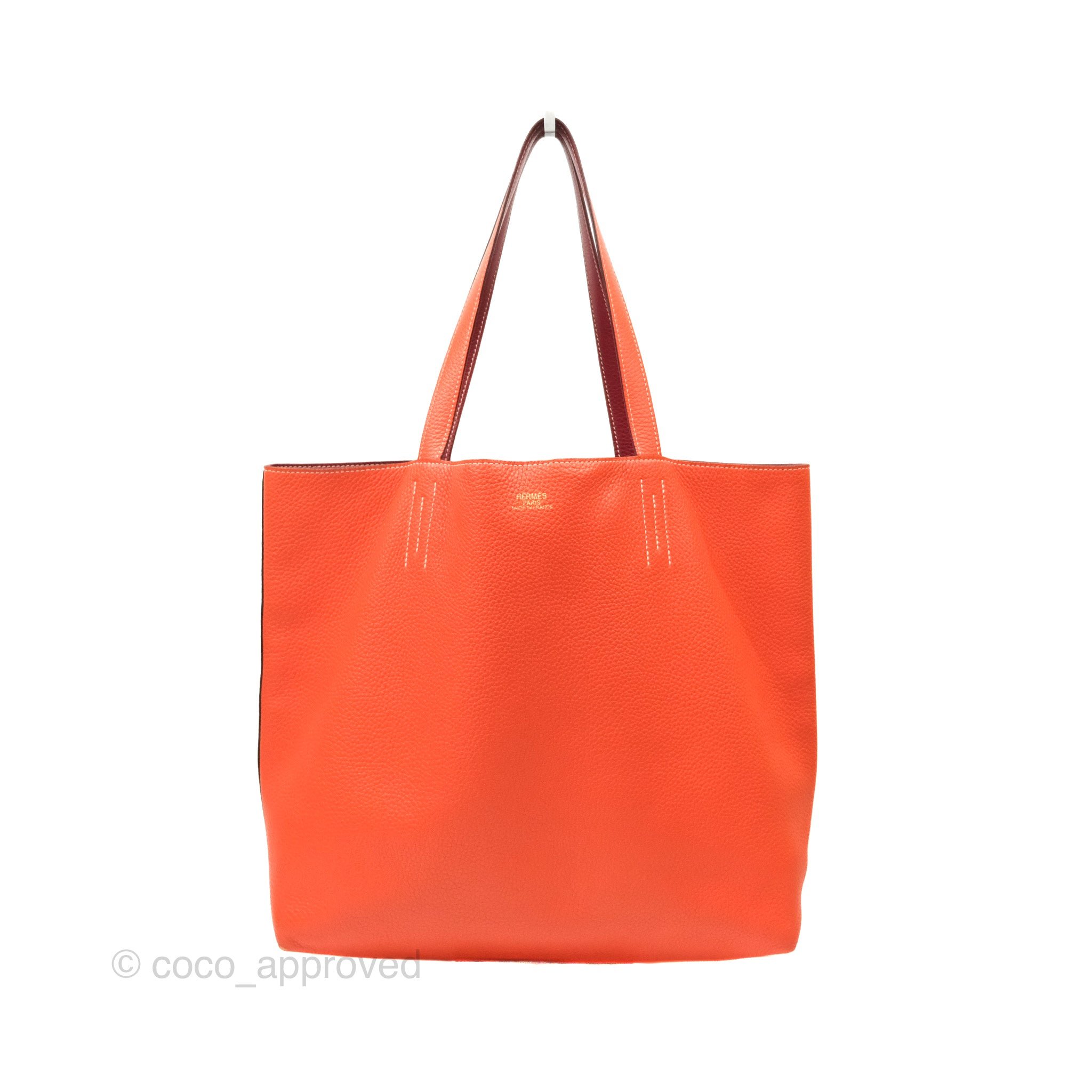 Hermès Double Sens Tote 36 Rouge Casaque Orange Crevette Clemence