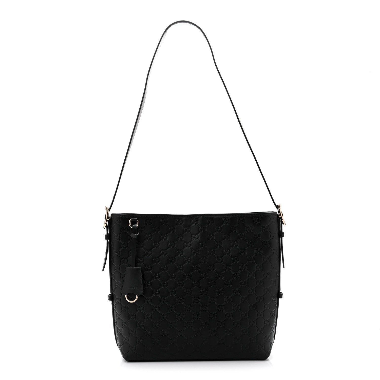 Gucci GG Calfskin Embossed Emblem Medium Shoulder Bag Black