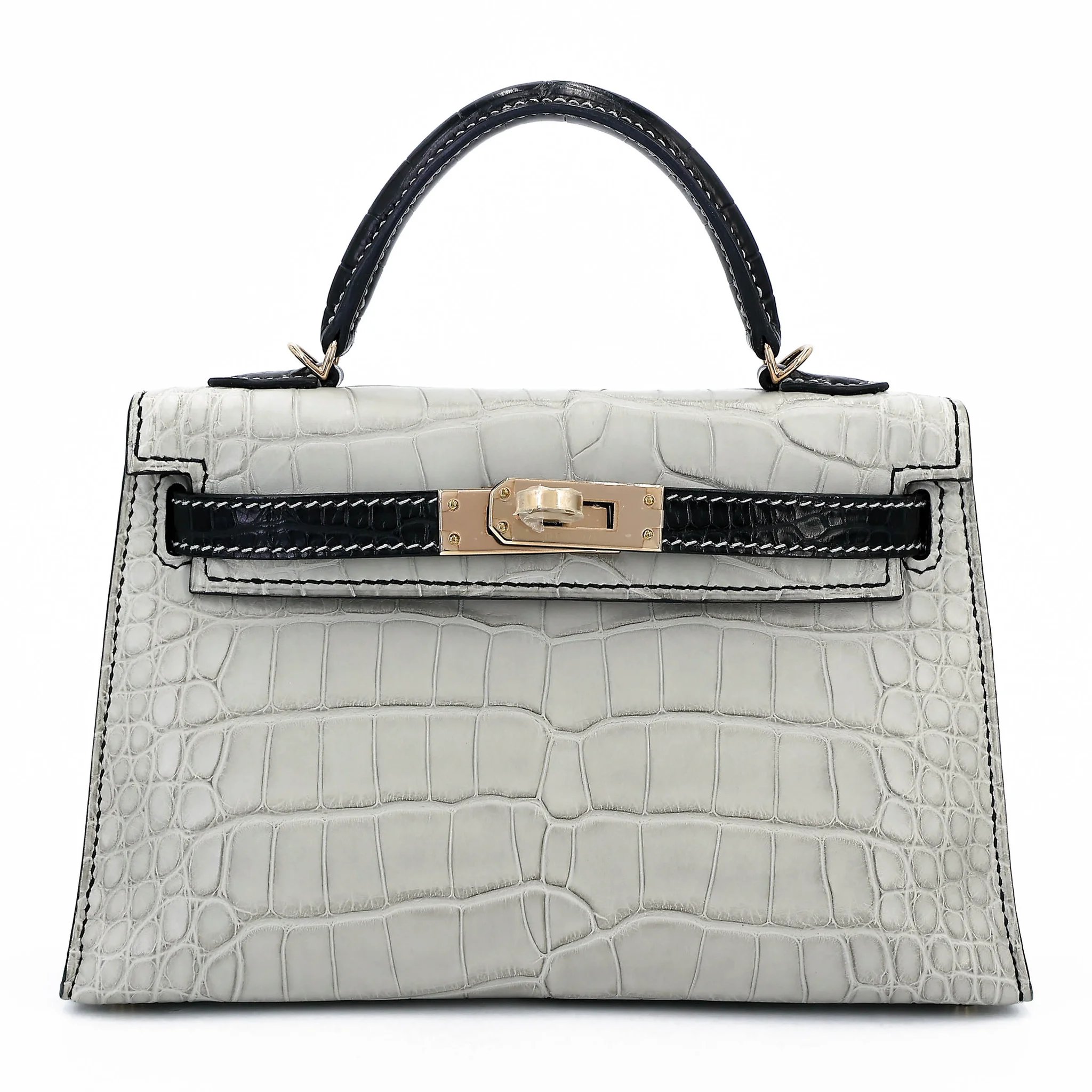 Hermes Special Order Mini Kelly II HSS Gris Perle (80) Noir (89) Matte Alligator Permabrass hardware B (2023)