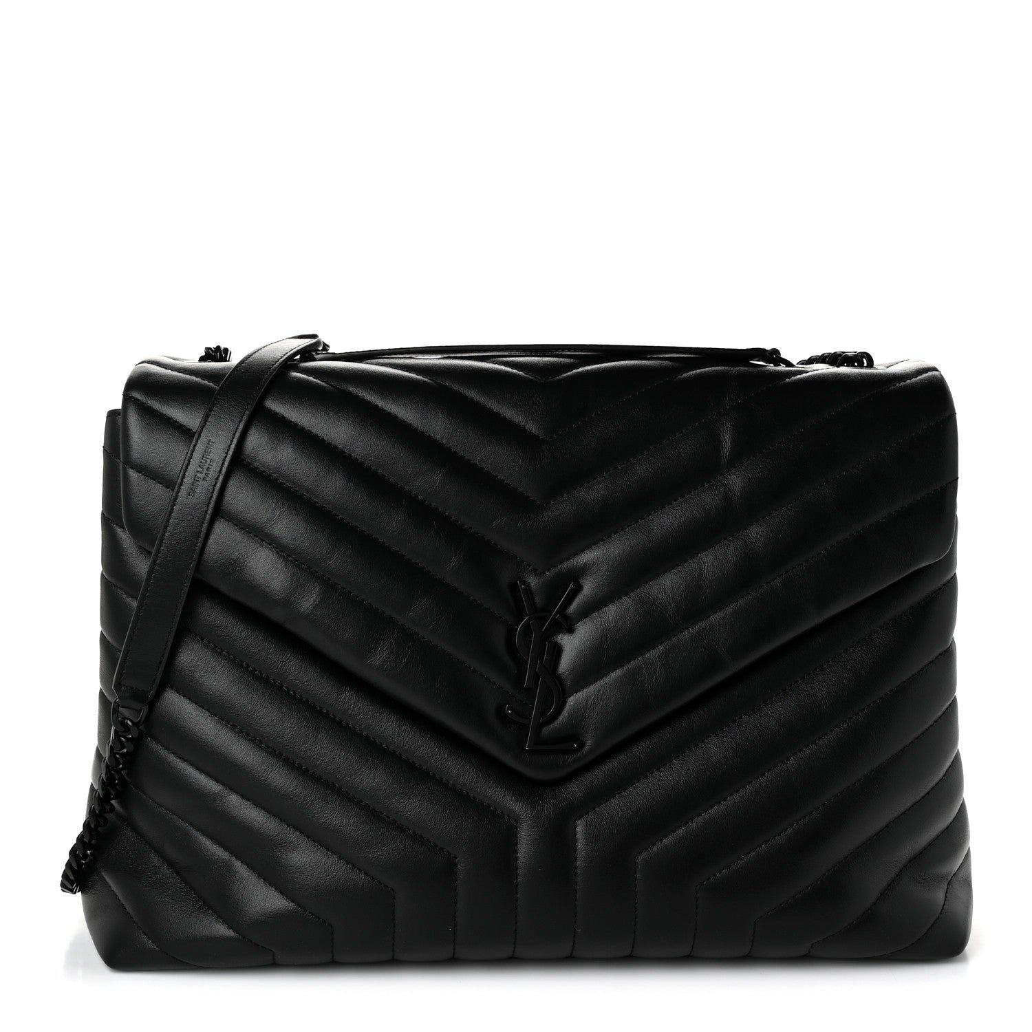 Saint Laurent Calfskin Y Quilted Monogram Monochrome Large Loulou Chain Satchel Black