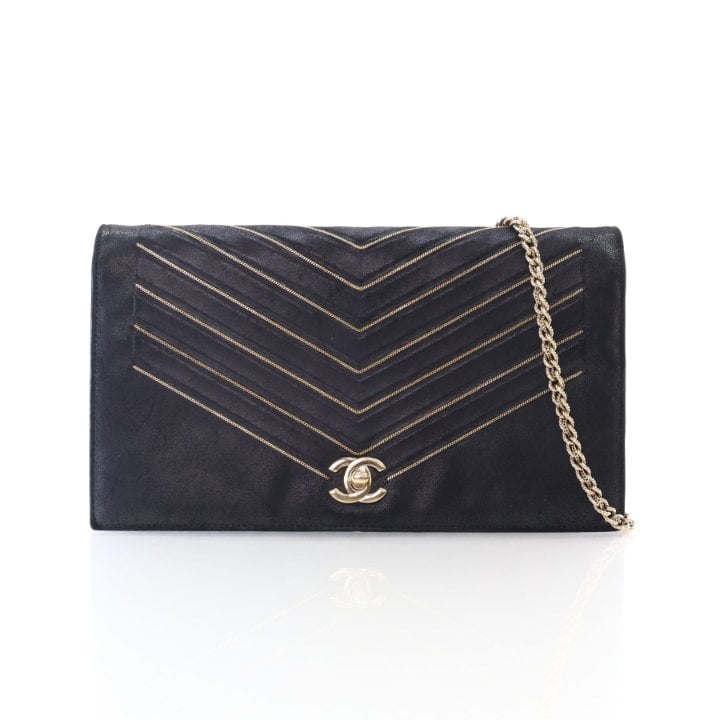 Chanel Nubuck Suede Micro Chain Chevron Flap Bag