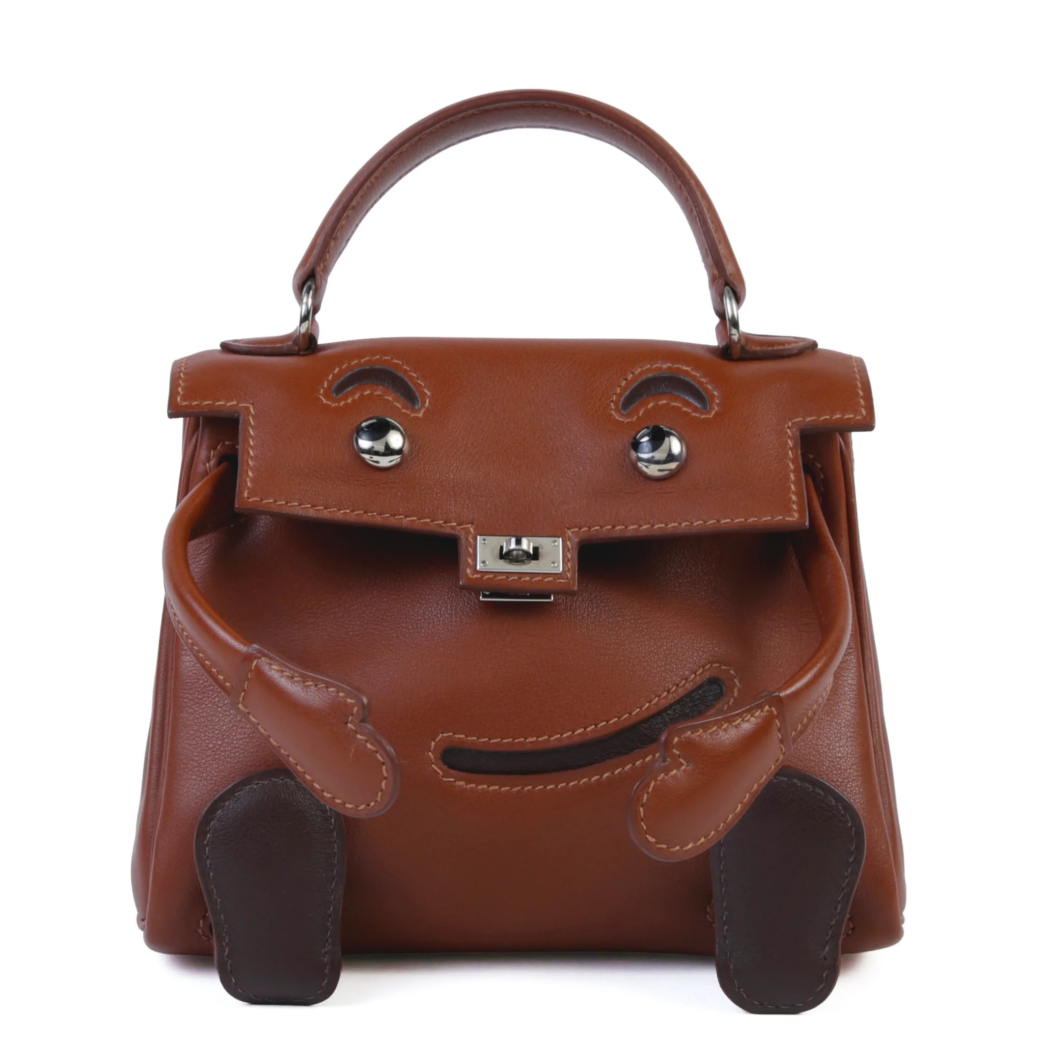 Very Good ( Rank A) HERMÈS Limited Edition Kelly Doll Brown Veau Gulliver Palladium hardware Square D (2000)