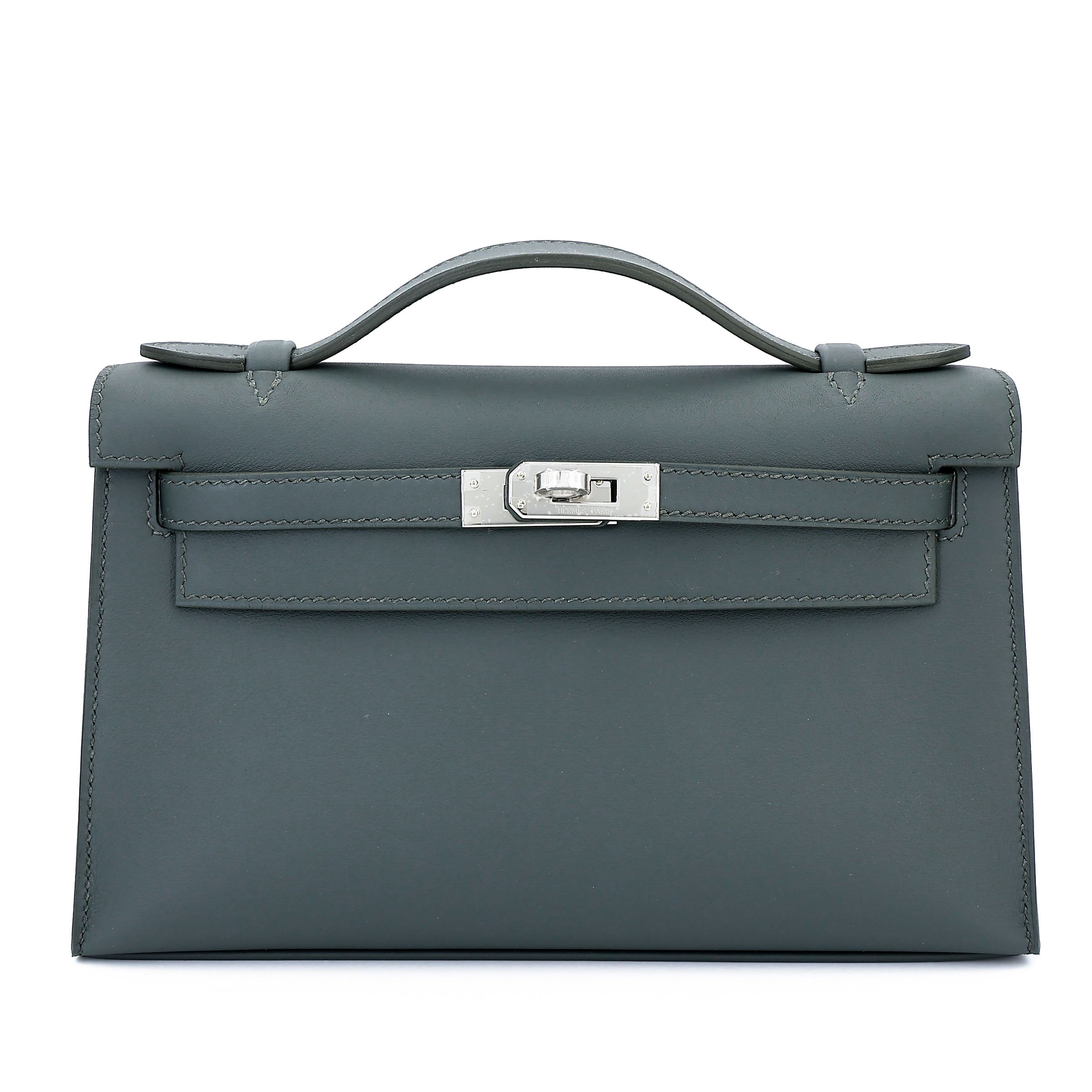 Hermes Brand New ( Rank N ) HERMÈS Kelly Pochette Vert Mangrove (Q0) Swift Palladium hardware K (2025)