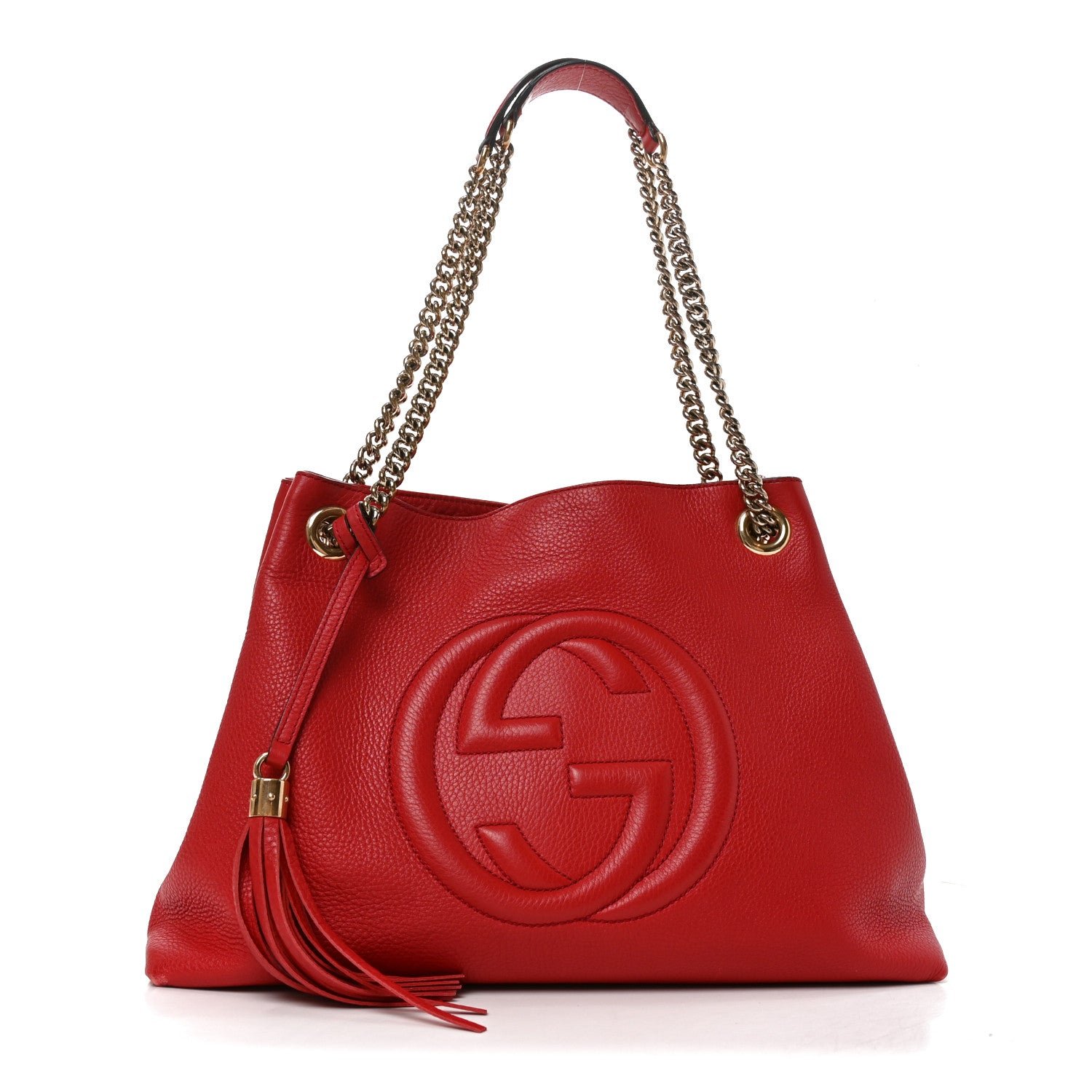 Gucci Pebbled Calfskin Medium Soho Chain Shoulder Bag Tabasco Red